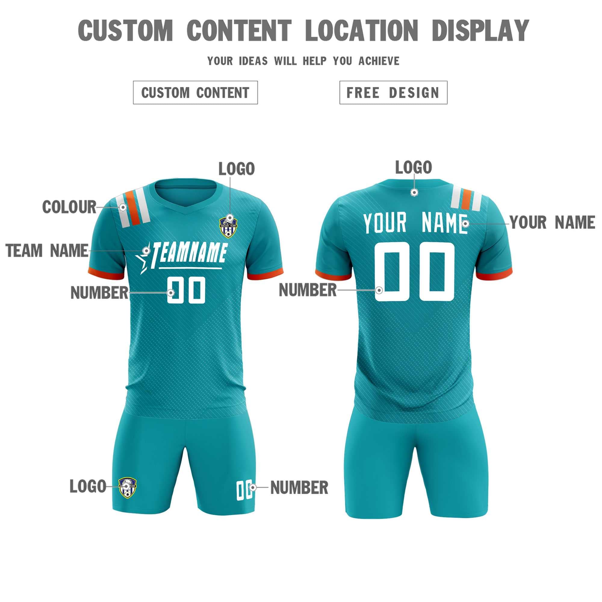 Custom Aqua Striped Sportswear Soccer Tops/Sets Jersey For Adults