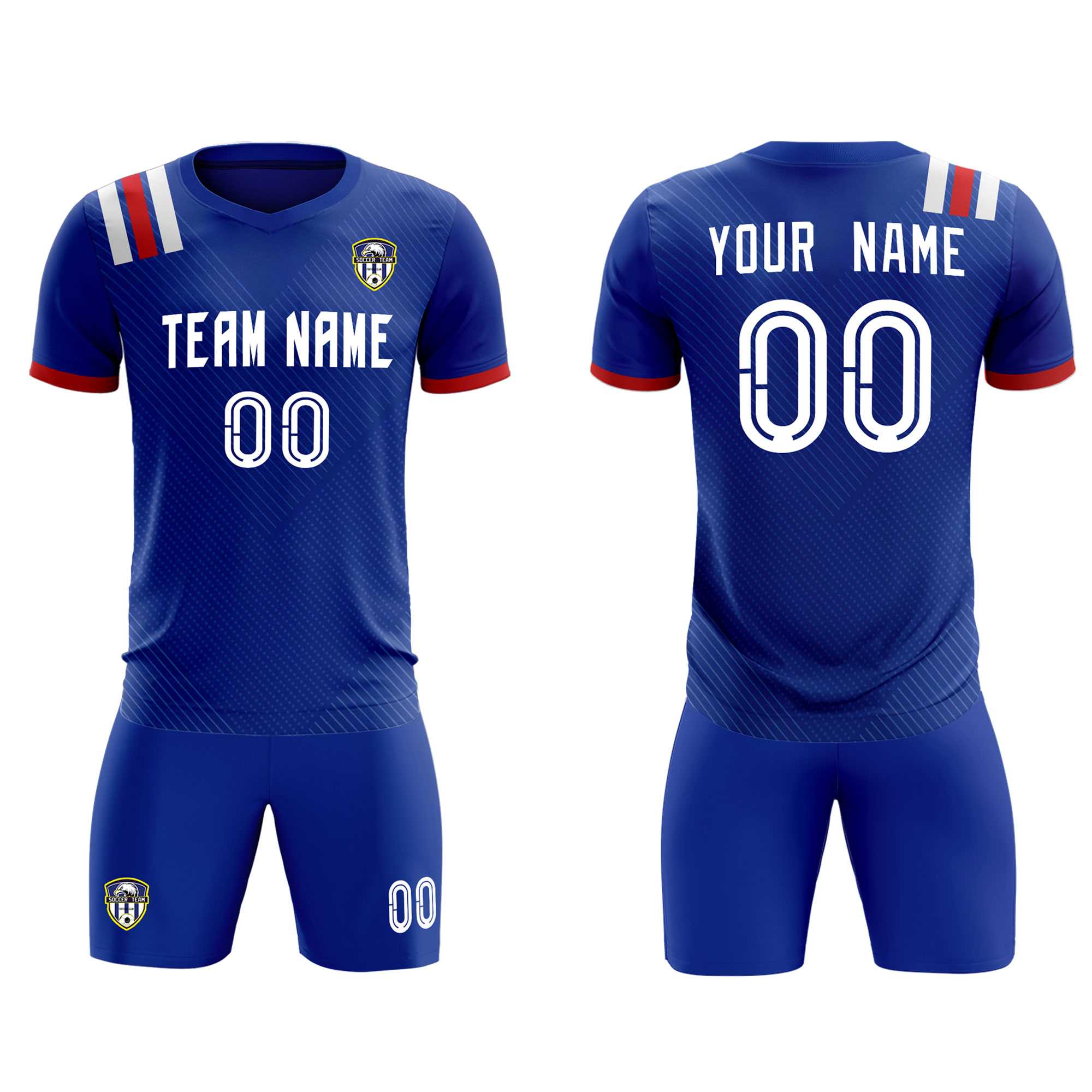 Custom Royal Striped Sportswear Soccer Tops/Sets Jersey For Adults