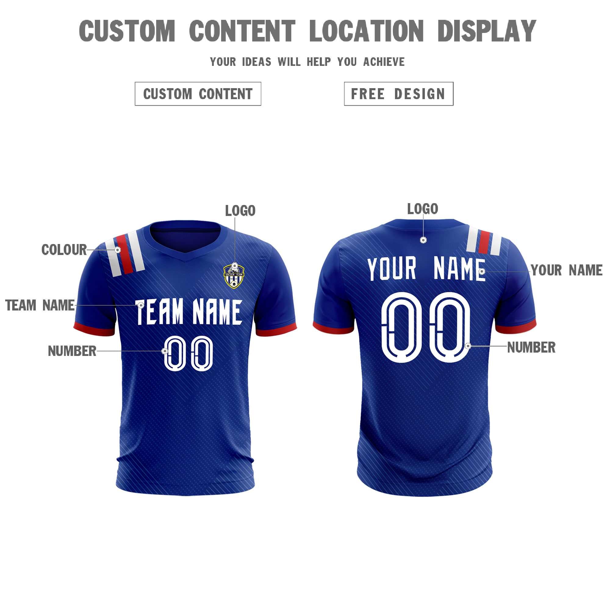 Custom Royal Striped Sportswear Soccer Tops/Sets Jersey For Adults
