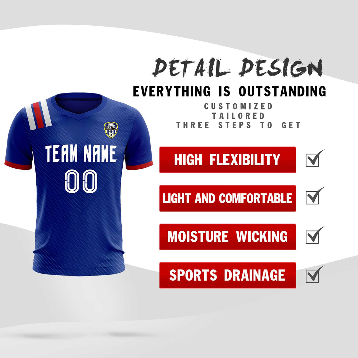Custom Royal Striped Sportswear Soccer Tops/Sets Jersey For Adults