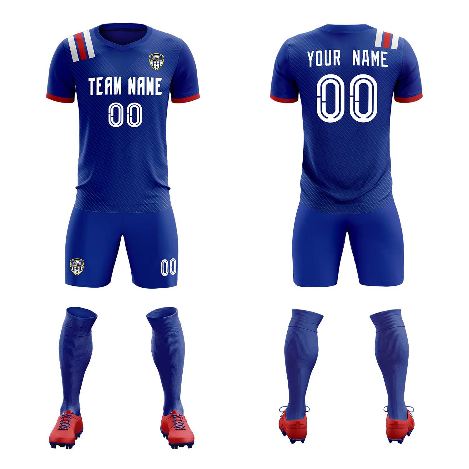 Custom Royal Striped Sportswear Soccer Tops/Sets Jersey For Adults