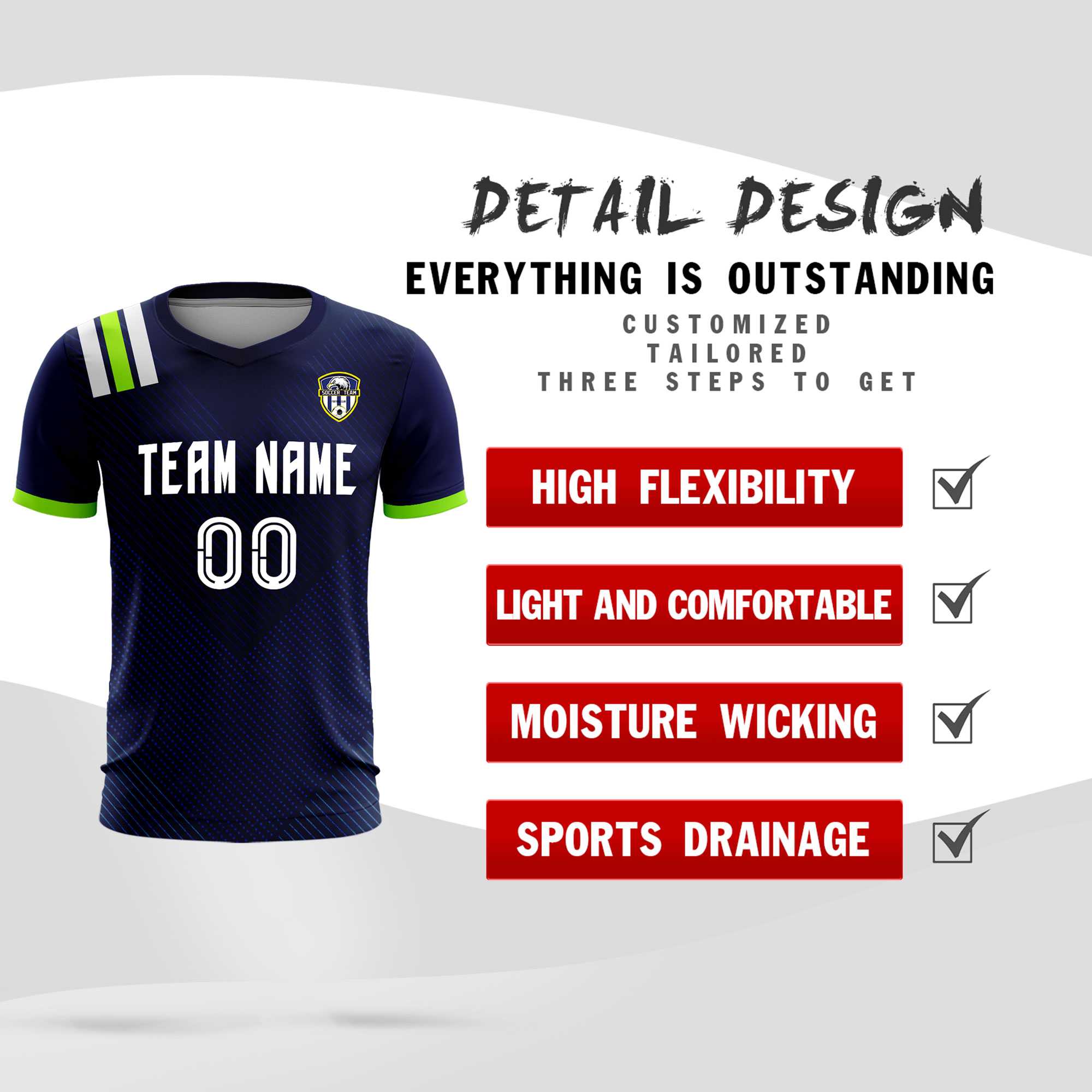 Custom Navy Striped Sportswear Soccer Tops/Sets Jersey For Adults