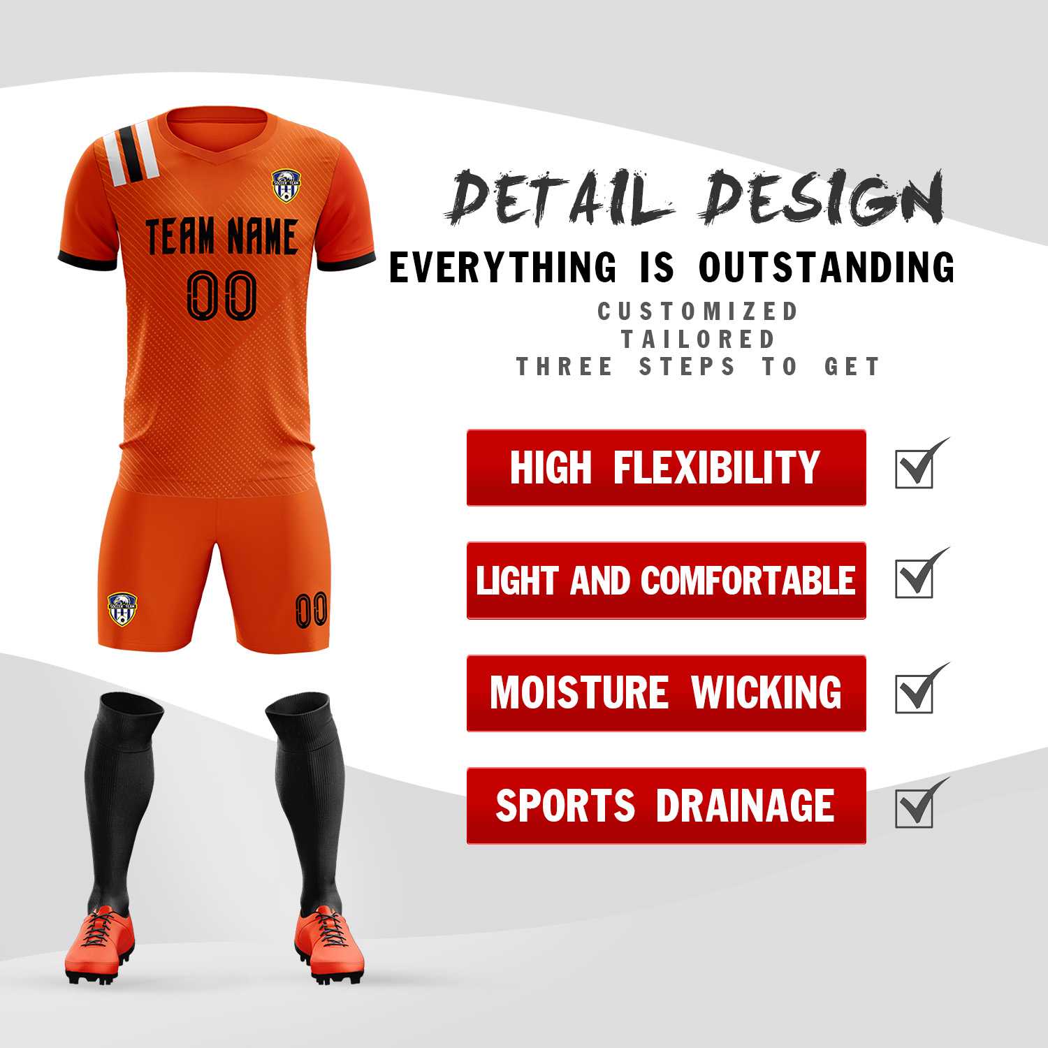 Custom Orange Striped Sportswear Soccer Tops/Sets Jersey For Adults