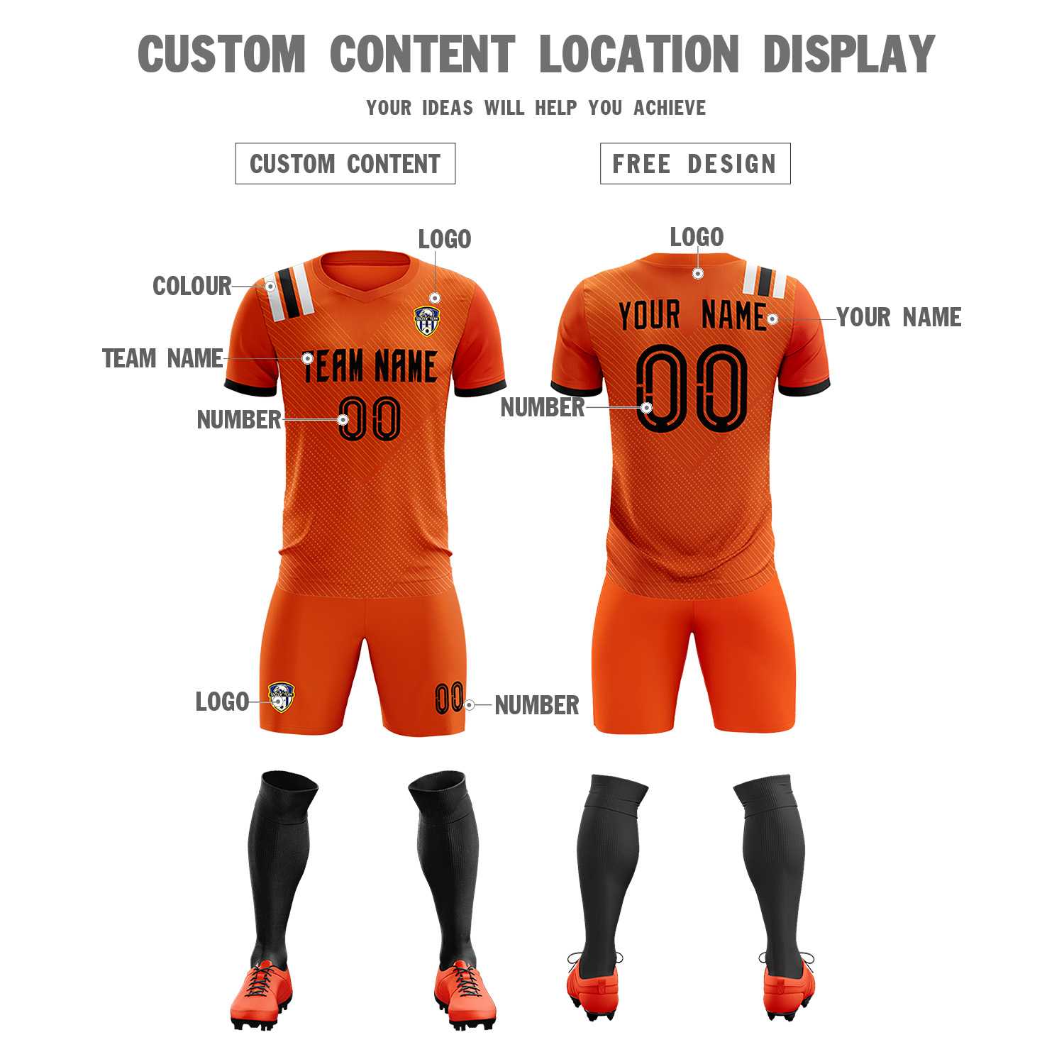 Custom Orange Striped Sportswear Soccer Tops/Sets Jersey For Adults