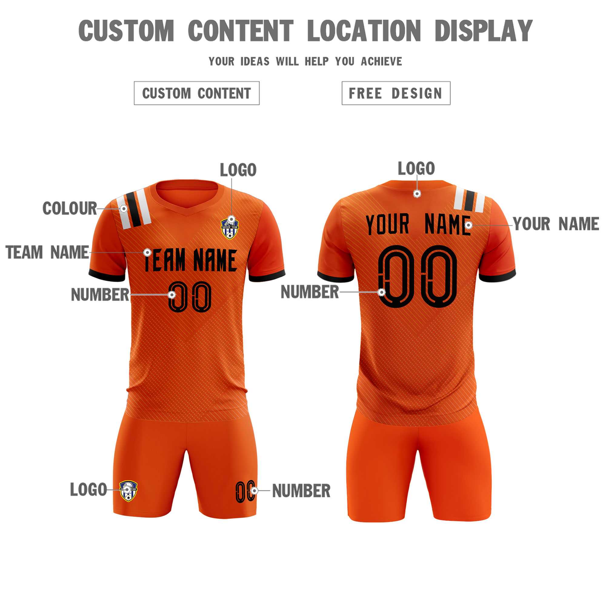 Custom Orange Striped Sportswear Soccer Tops/Sets Jersey For Adults