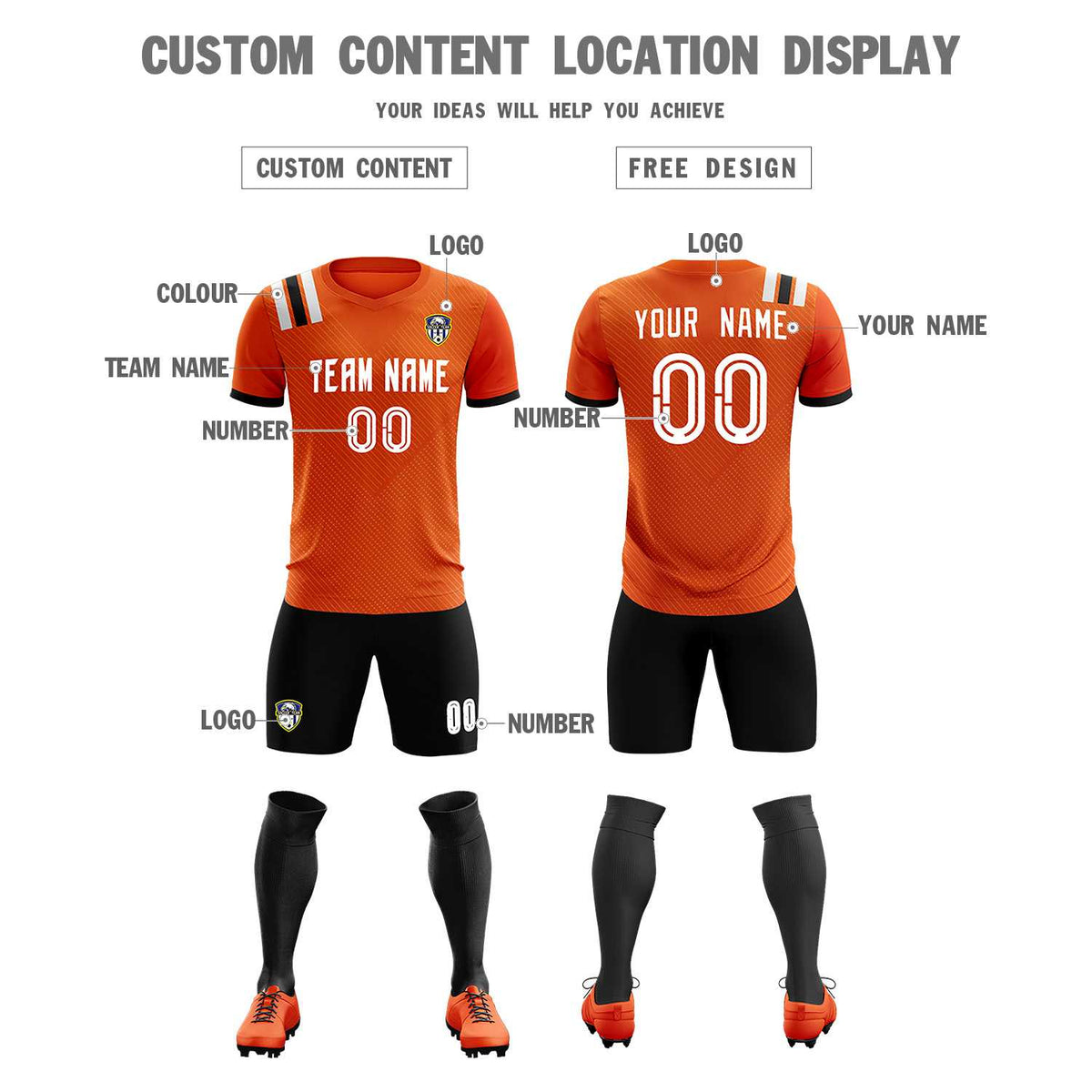 Custom Orange Striped Sportswear Soccer Tops/Sets Jersey For Adults