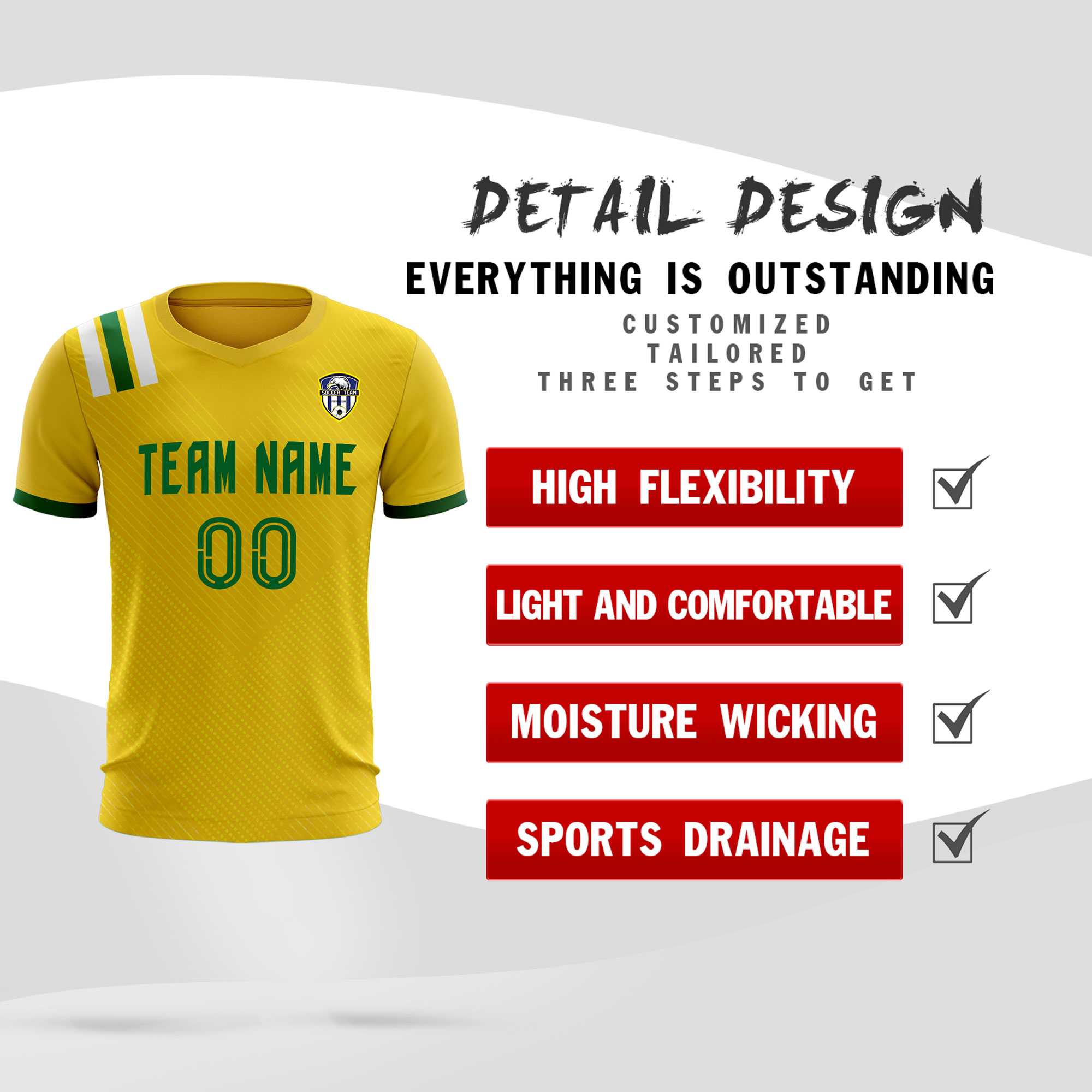 Custom Gold Striped Sportswear Soccer Tops/Sets Jersey For Adults