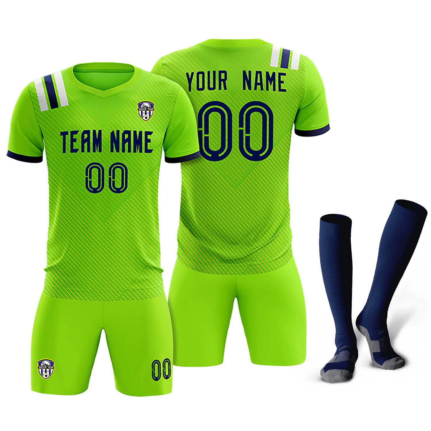 Custom Neon Green Striped Sportswear Soccer Tops/Sets Jersey For Adults