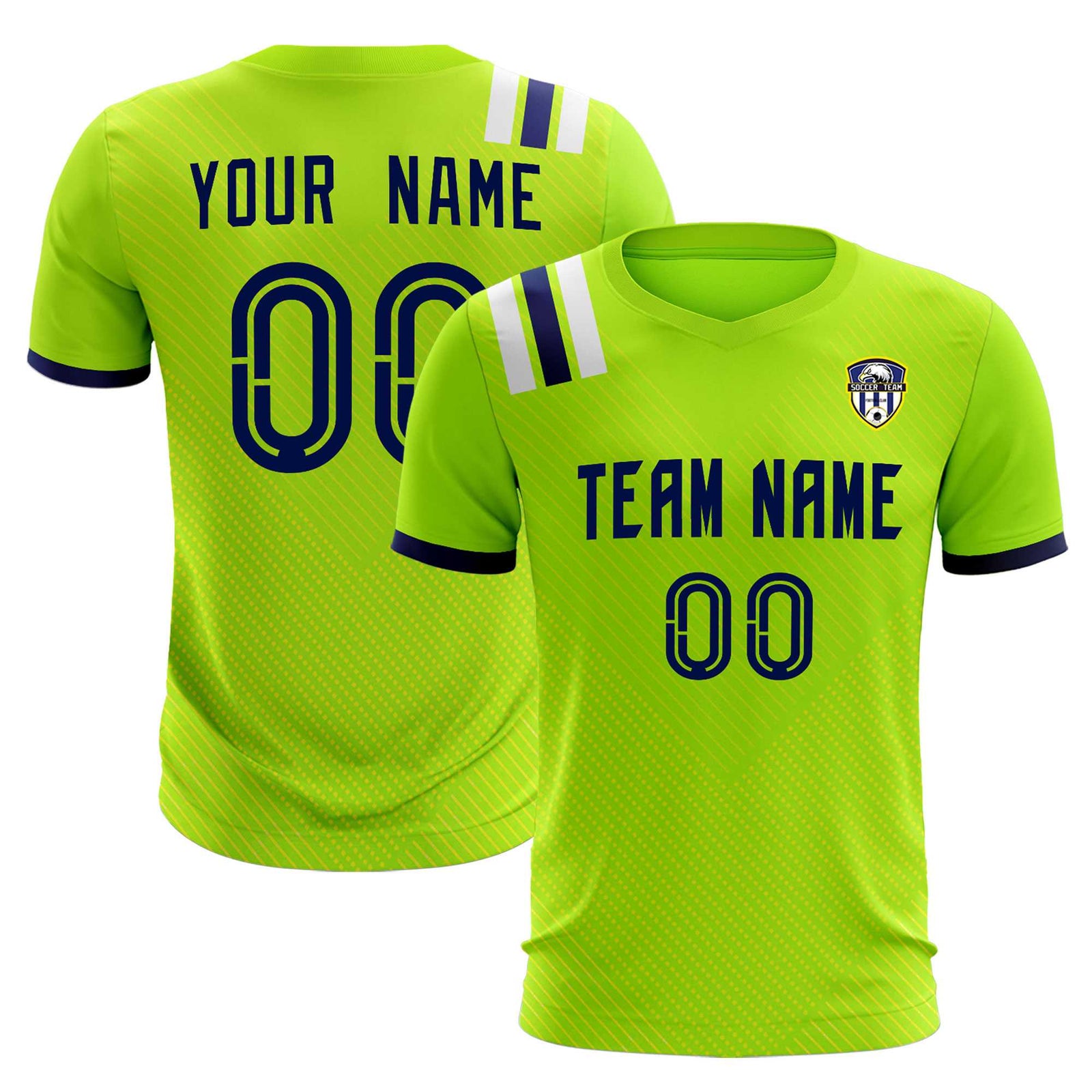 Custom Neon Green Striped Sportswear Soccer Tops/Sets Jersey For Adults