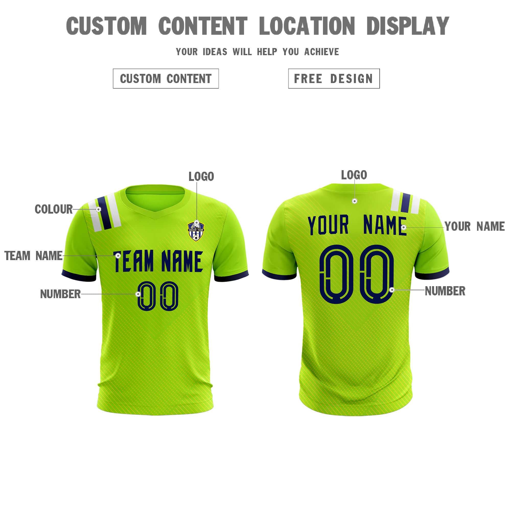 Custom Neon Green Striped Sportswear Soccer Tops/Sets Jersey For Adults
