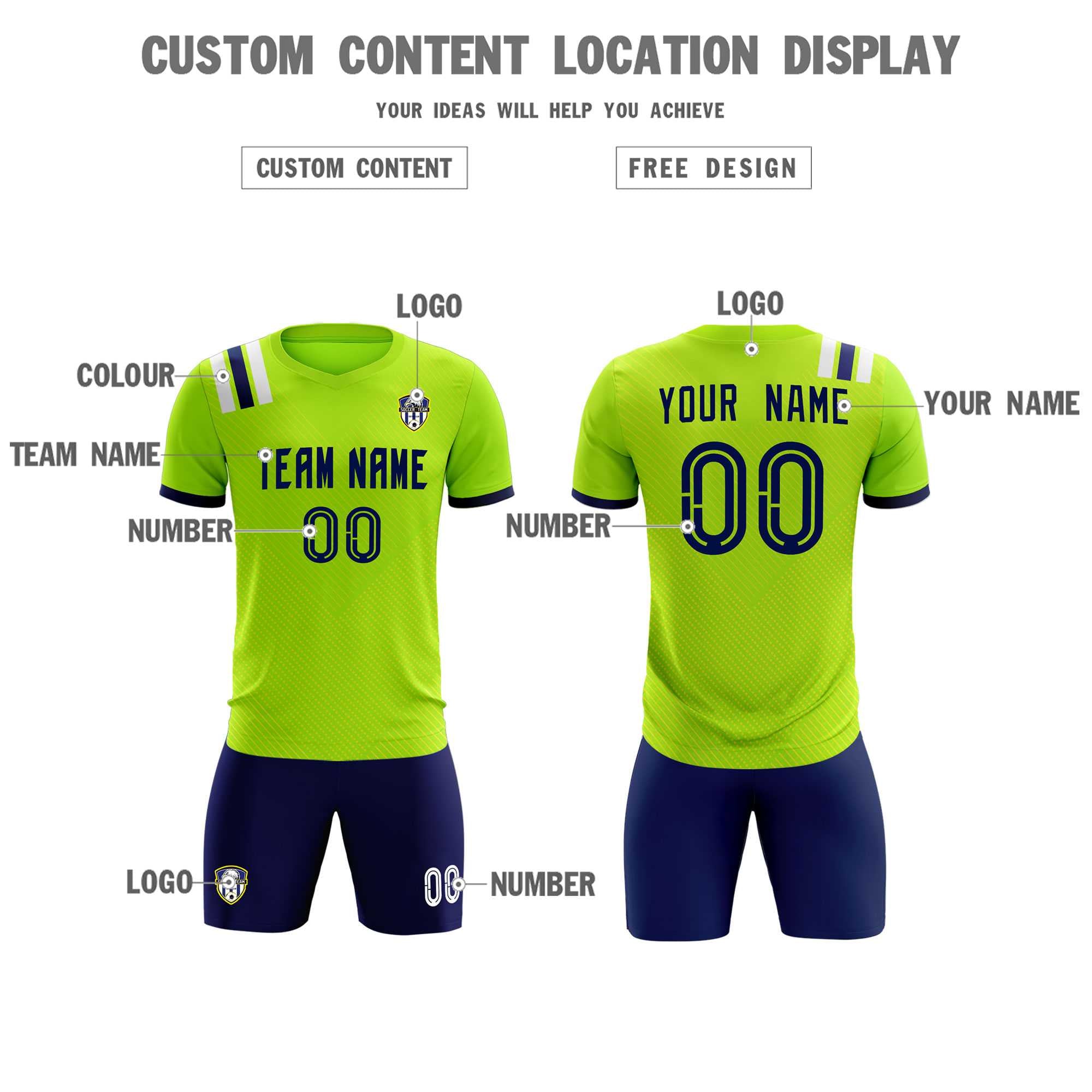 Custom Neon Green Striped Sportswear Soccer Tops/Sets Jersey For Adults