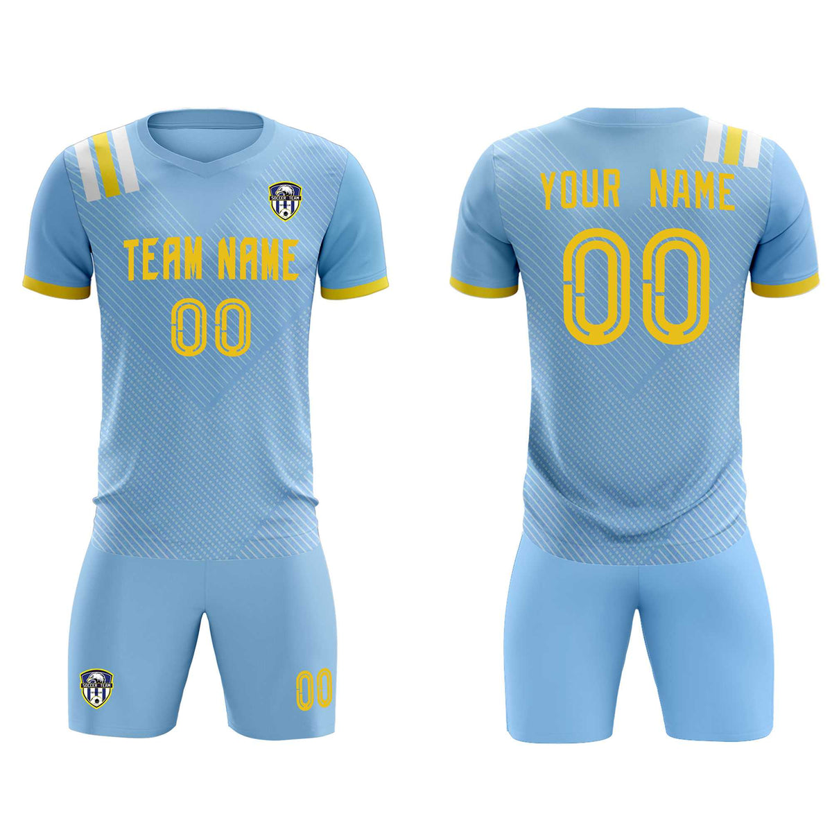 Custom Light Blue Striped Sportswear Soccer Tops/Sets Jersey For Adults