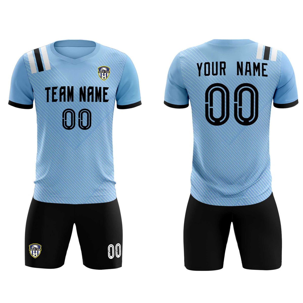 Custom Light Blue Striped Sportswear Soccer Tops/Sets Jersey For Adults