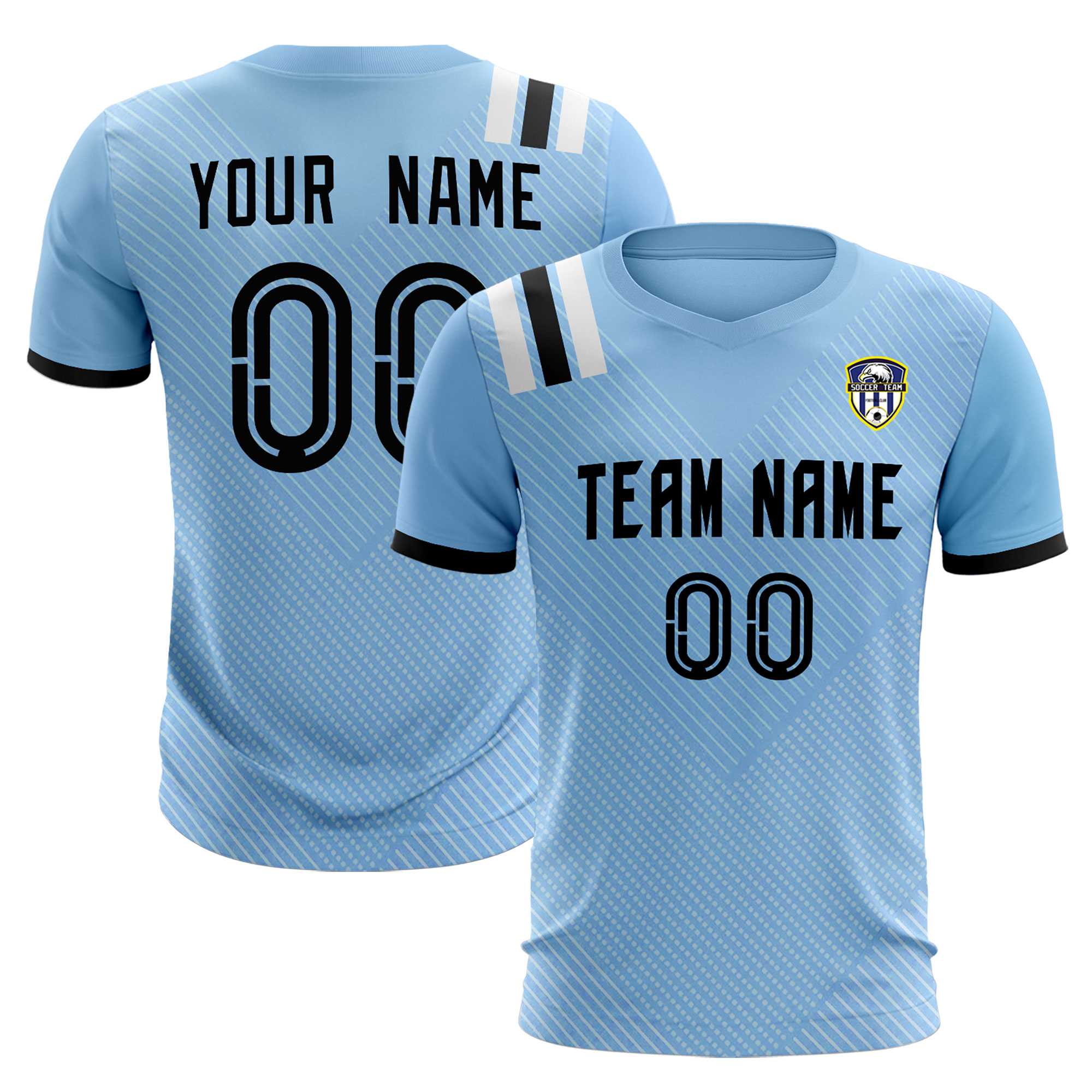 Custom Light Blue Striped Sportswear Soccer Tops/Sets Jersey For Adults