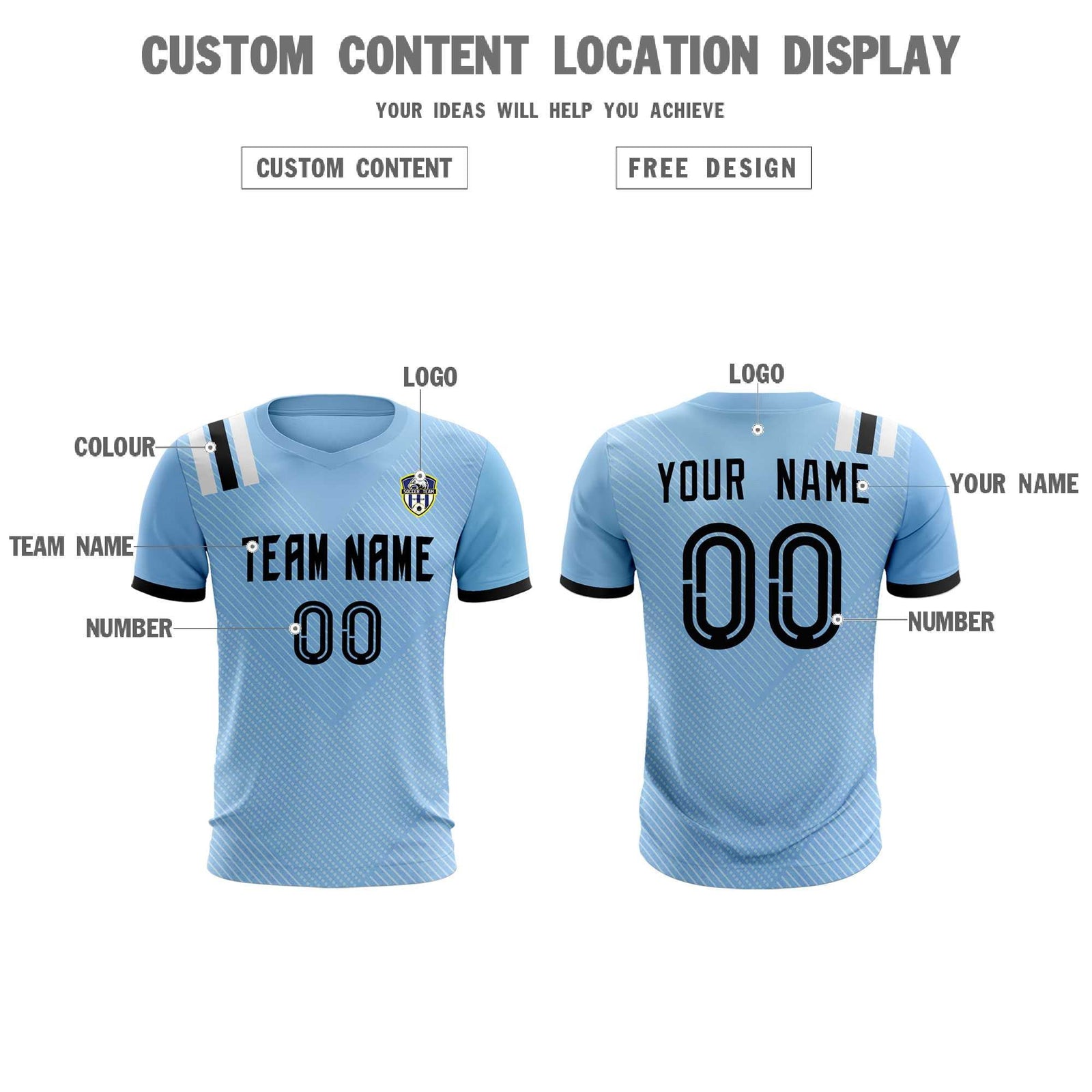 Custom Light Blue Striped Sportswear Soccer Tops/Sets Jersey For Adults
