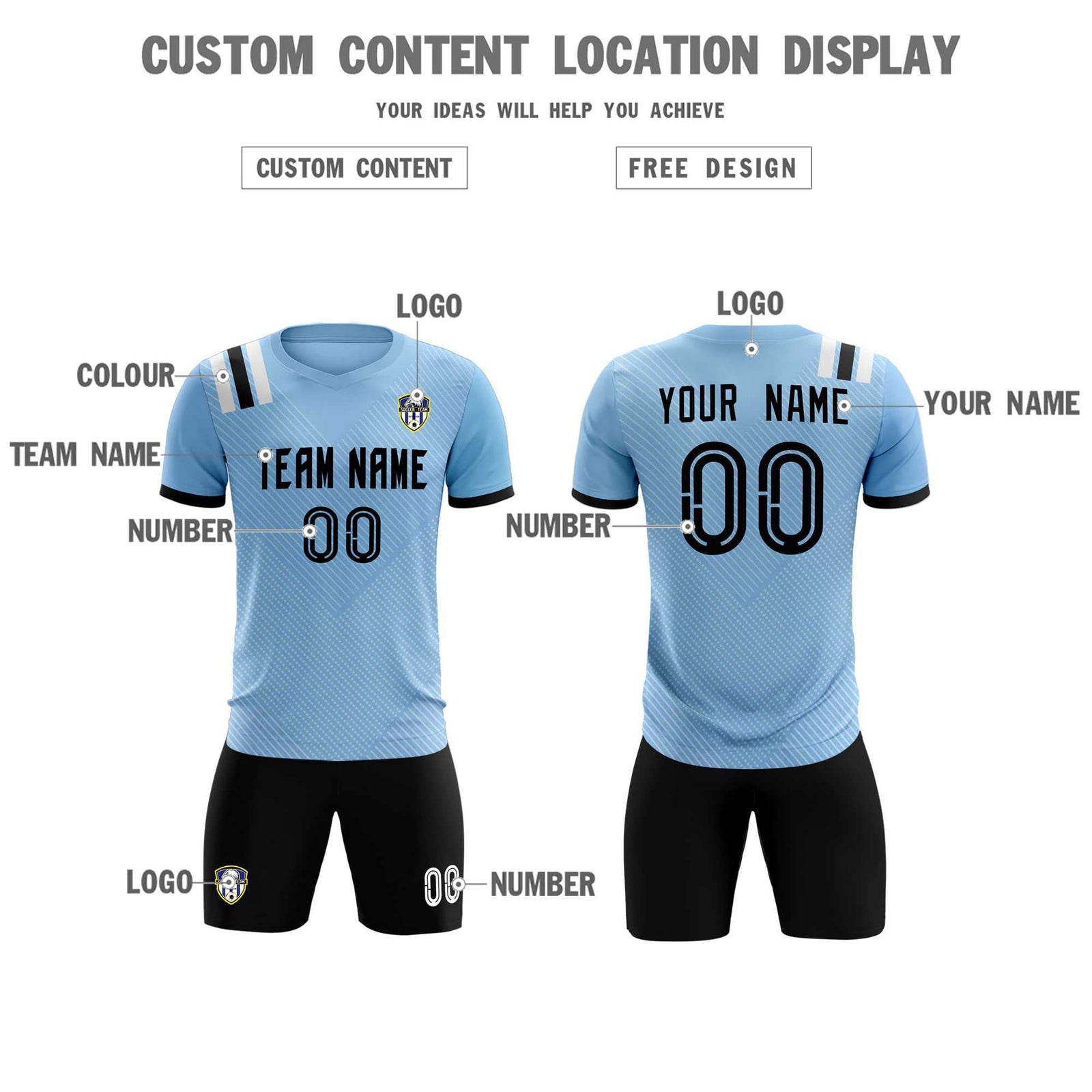 Custom Light Blue Striped Sportswear Soccer Tops/Sets Jersey For Adults
