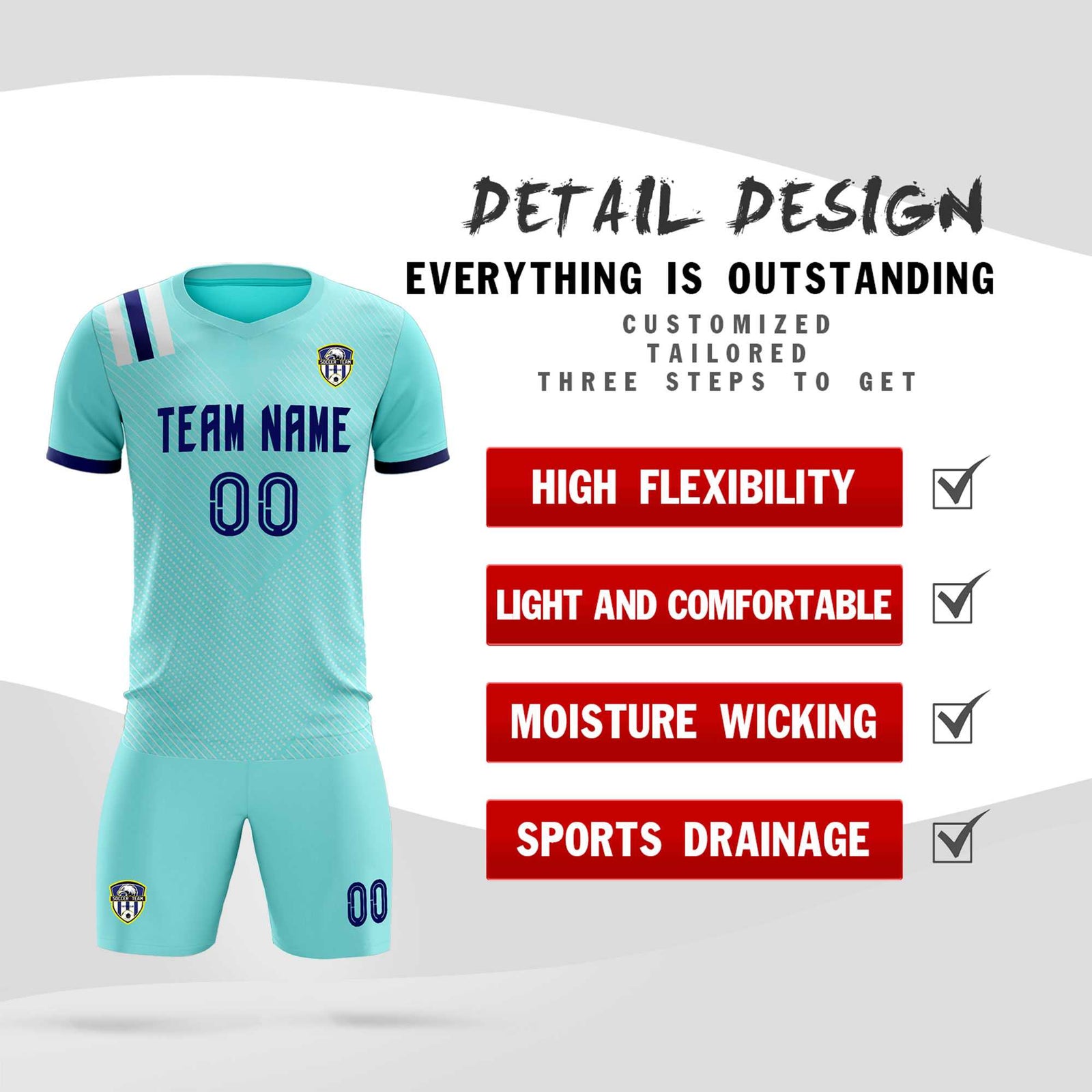Custom Sky Blue Striped Sportswear Soccer Tops/Sets Jersey For Adults