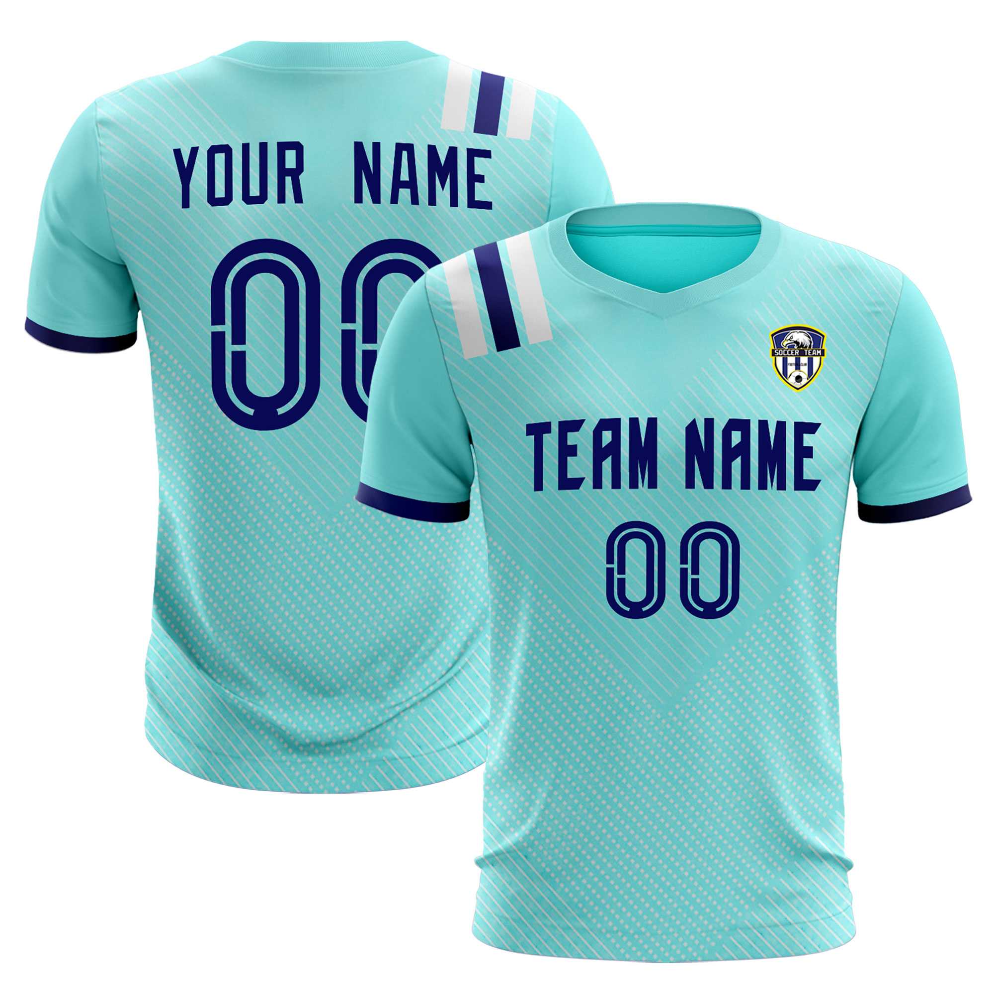 Custom Sky Blue Striped Sportswear Soccer Tops/Sets Jersey For Adults