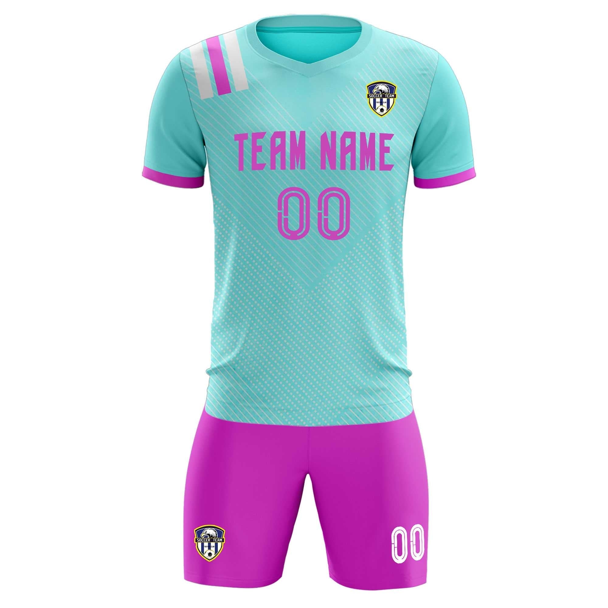 Custom Light Blue Striped Sportswear Soccer Tops/Sets Jersey For Adults
