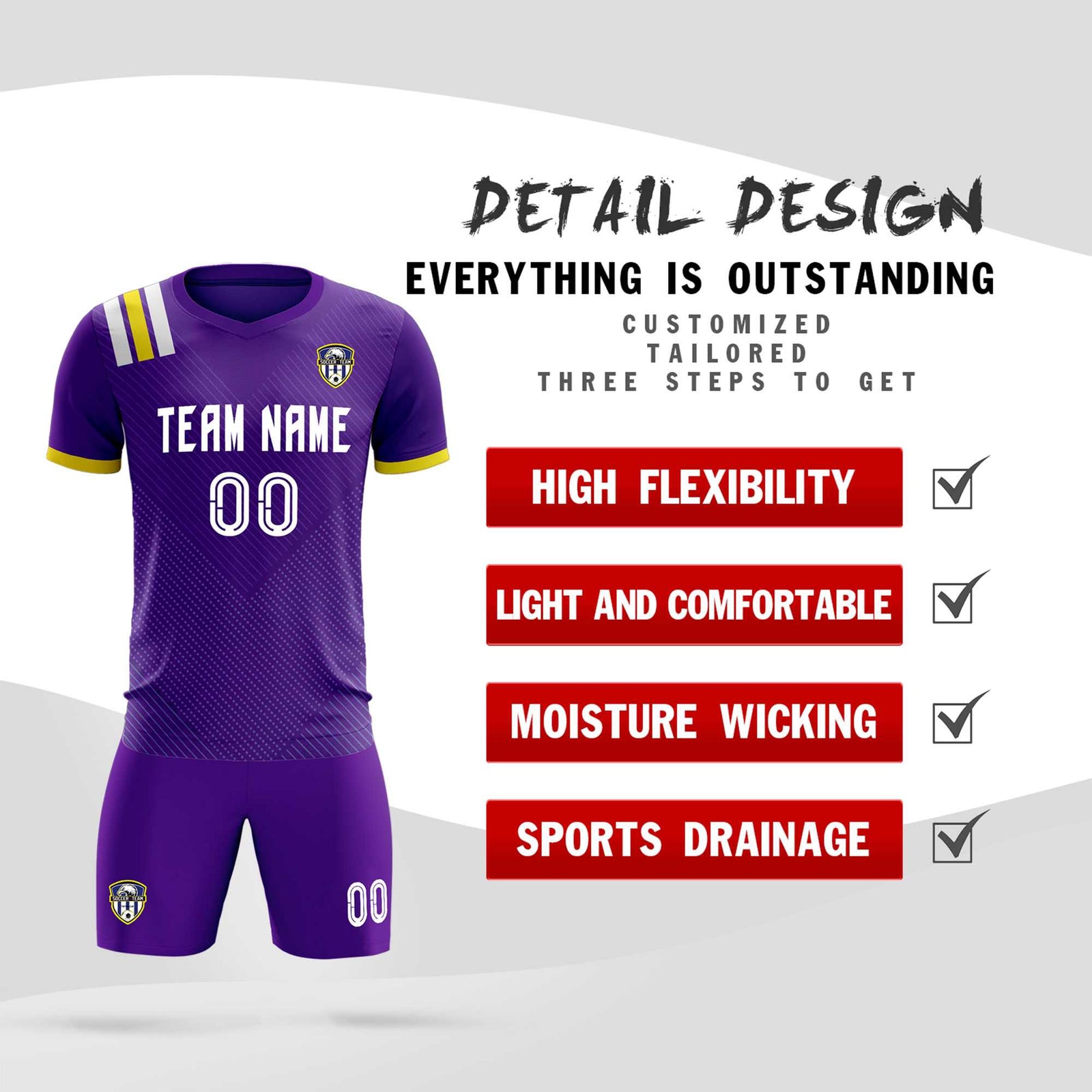 Custom Purple Striped Sportswear Soccer Tops/Sets Jersey For Adults