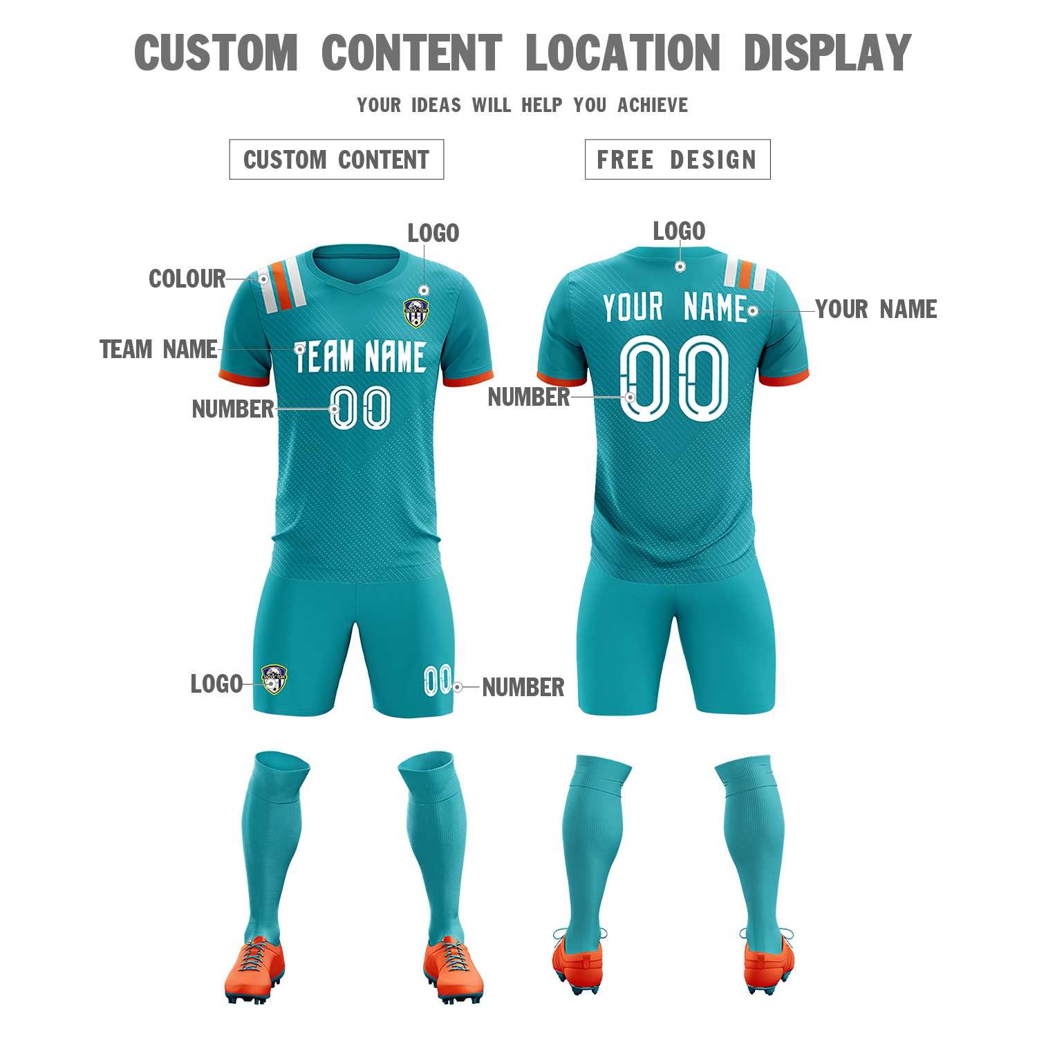 Custom Aqua Striped Sportswear Soccer Tops/Sets Jersey For Adults