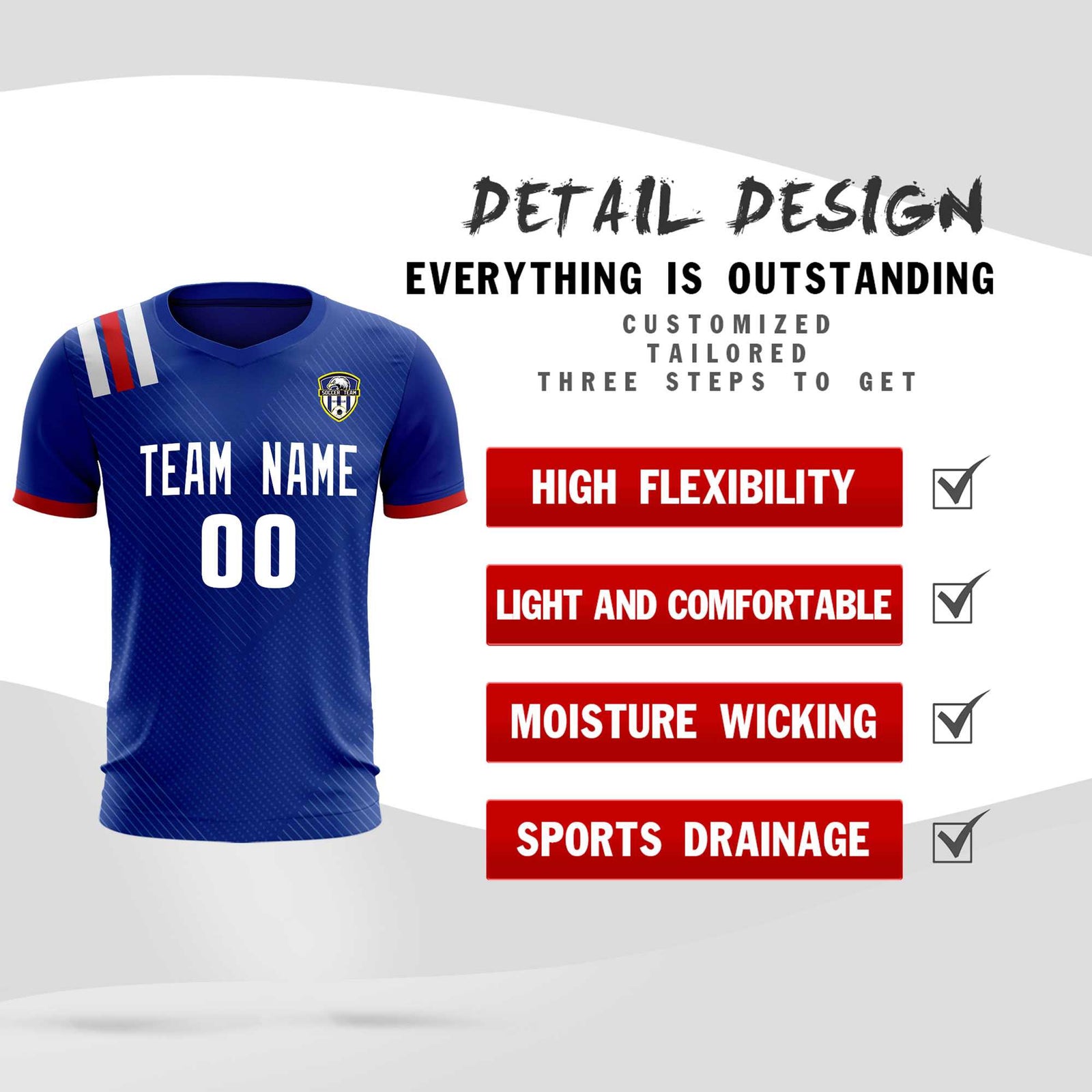 Custom Royal Striped Sportswear Soccer Tops/Sets Jersey For Adults