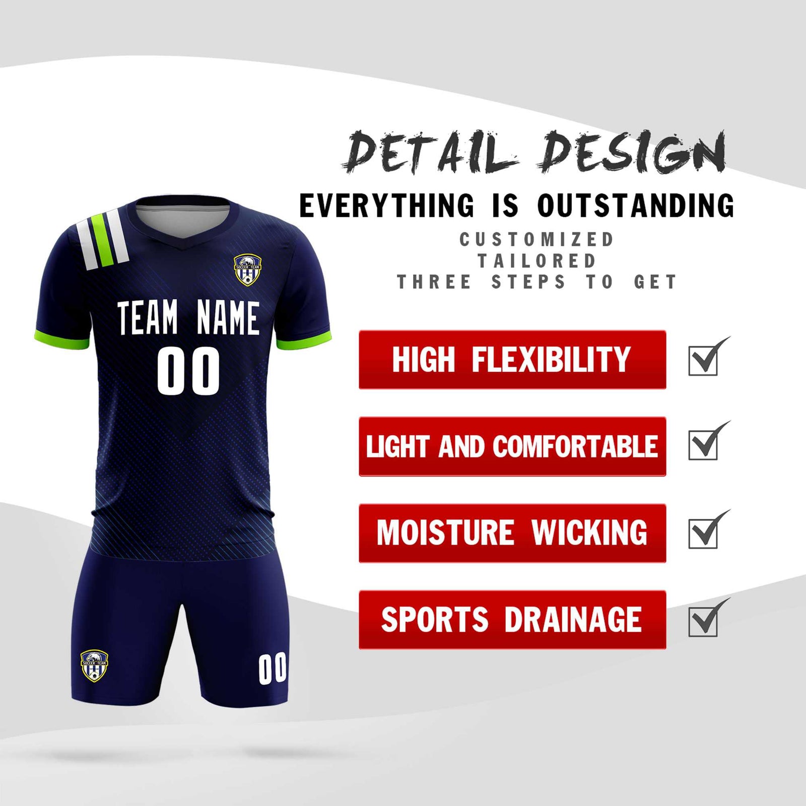 Custom Navy Striped Sportswear Soccer Tops/Sets Jersey For Adults
