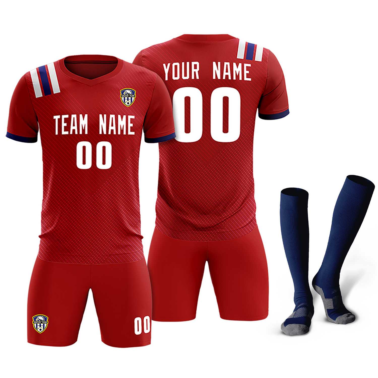 Custom Red Striped Sportswear Soccer Tops/Sets Jersey For Adults
