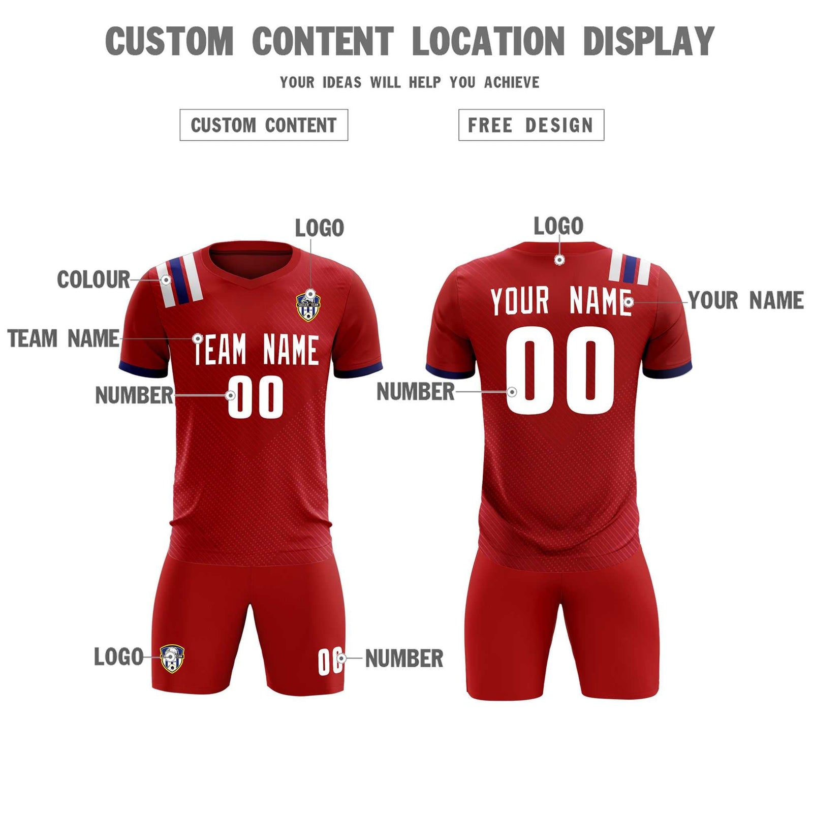 Custom Red Striped Sportswear Soccer Tops/Sets Jersey For Adults