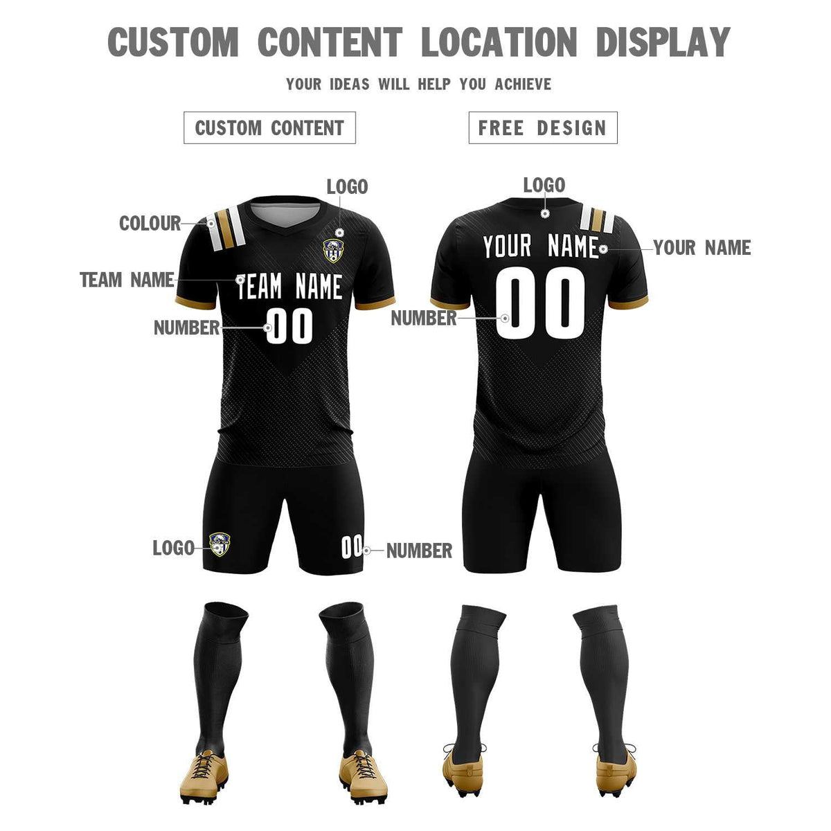 Custom Black Striped Sportswear Soccer Tops/Sets Jersey For Adults