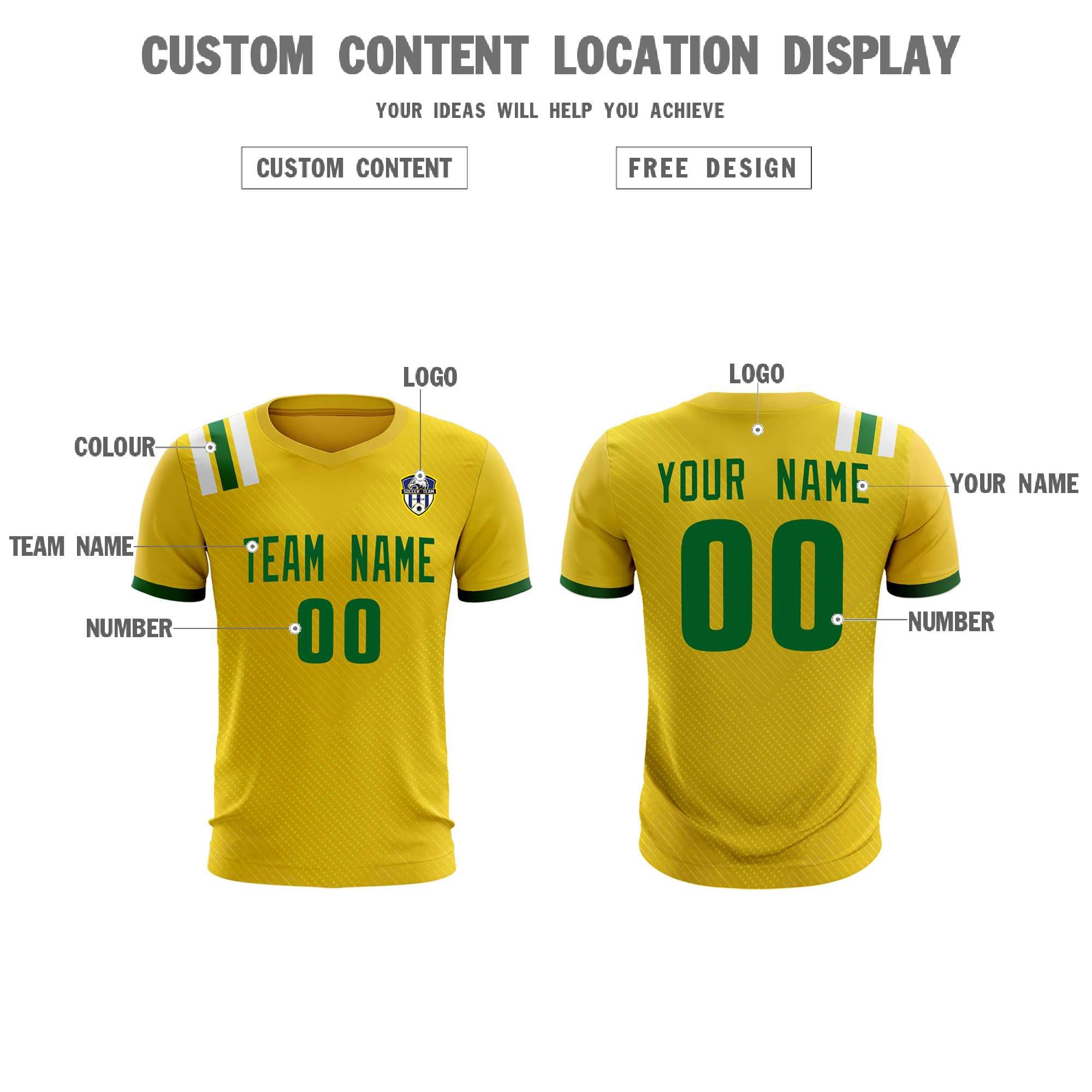 Custom Gold Striped Sportswear Soccer Tops/Sets Jersey For Adults