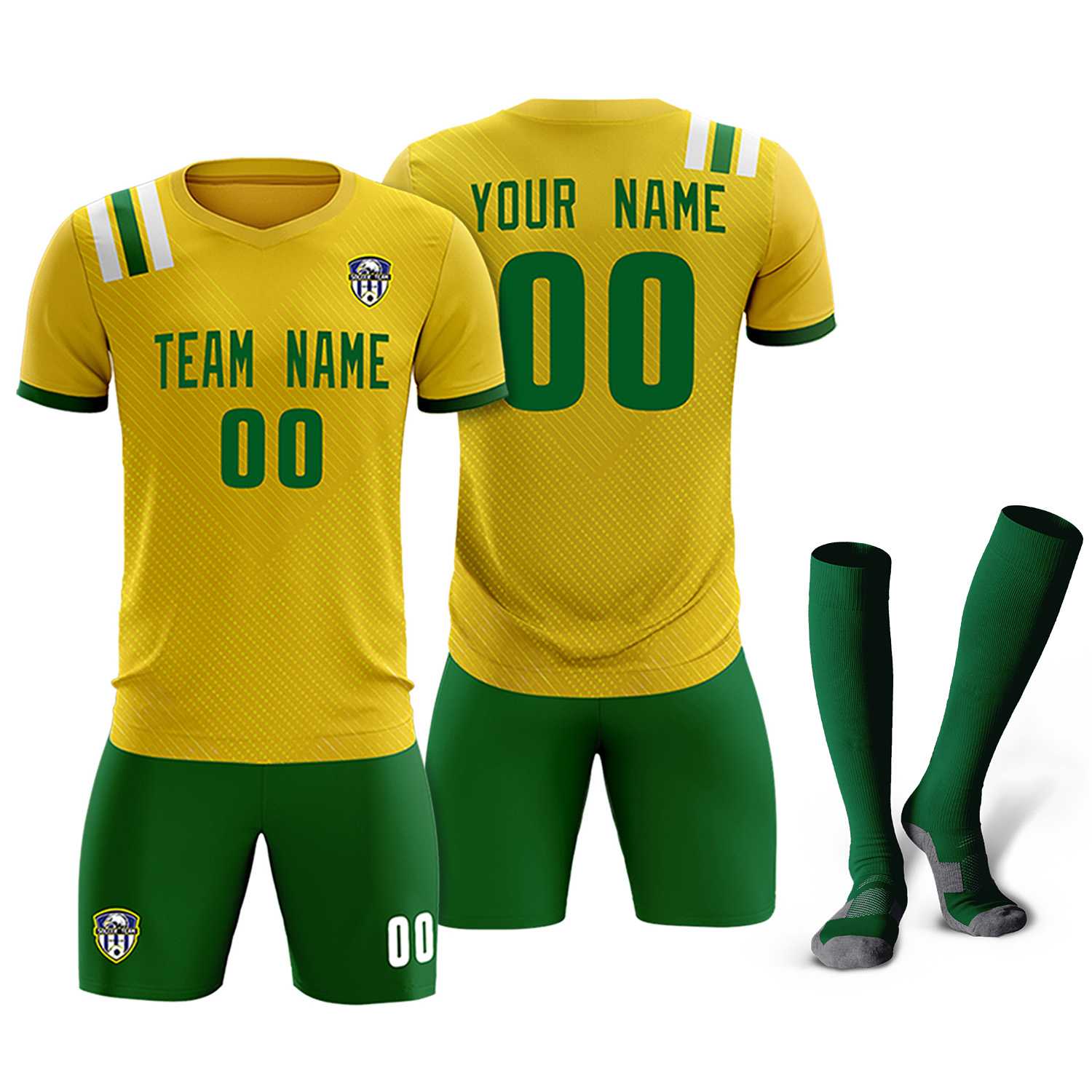 Custom Gold Striped Sportswear Soccer Tops/Sets Jersey For Adults