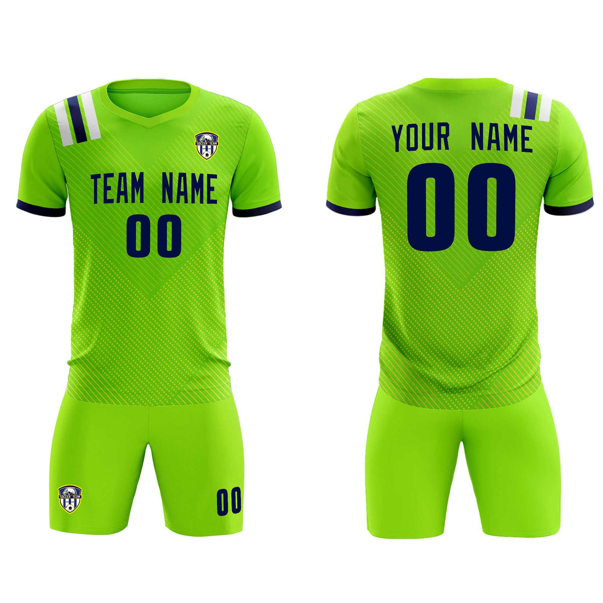 Custom Neon Green Striped Sportswear Soccer Tops/Sets Jersey For Adults
