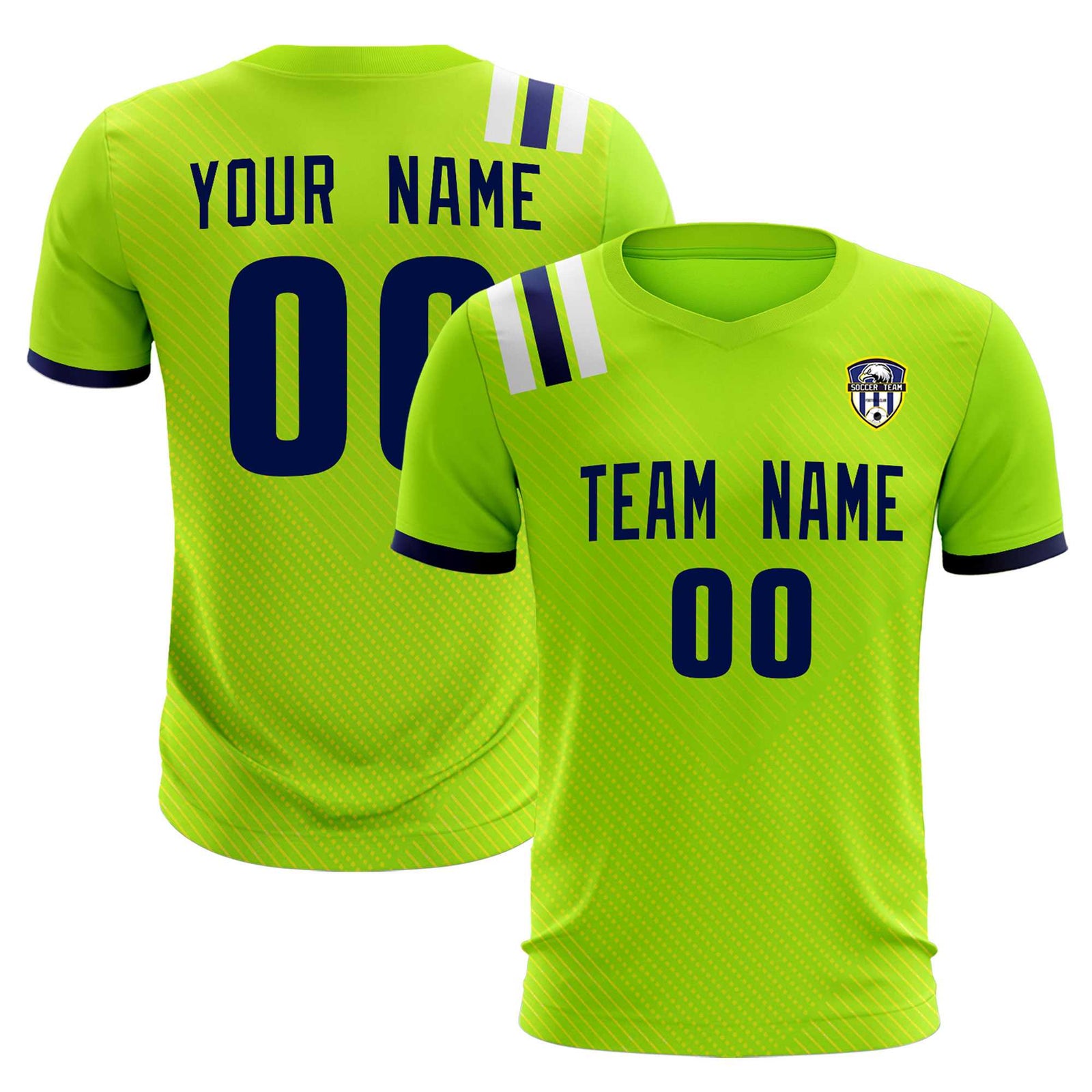 Custom Neon Green Striped Sportswear Soccer Tops/Sets Jersey For Adults