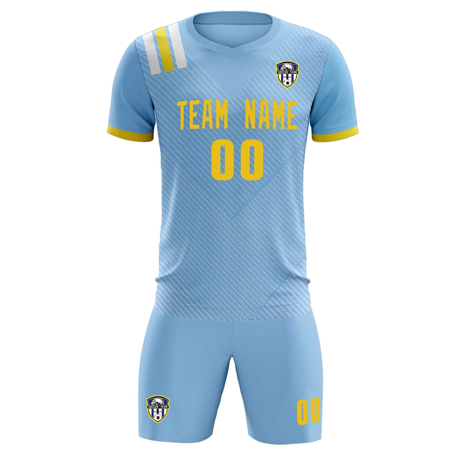 Custom Light Blue Striped Sportswear Soccer Tops/Sets Jersey For Adults