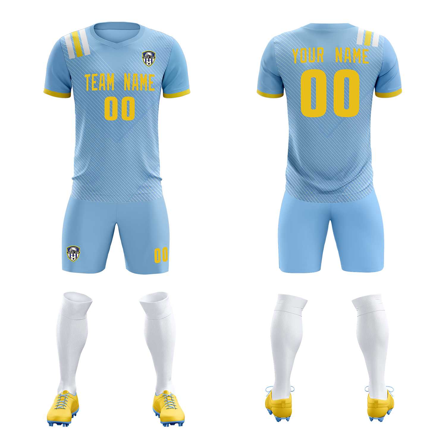 Custom Light Blue Striped Sportswear Soccer Tops/Sets Jersey For Adults