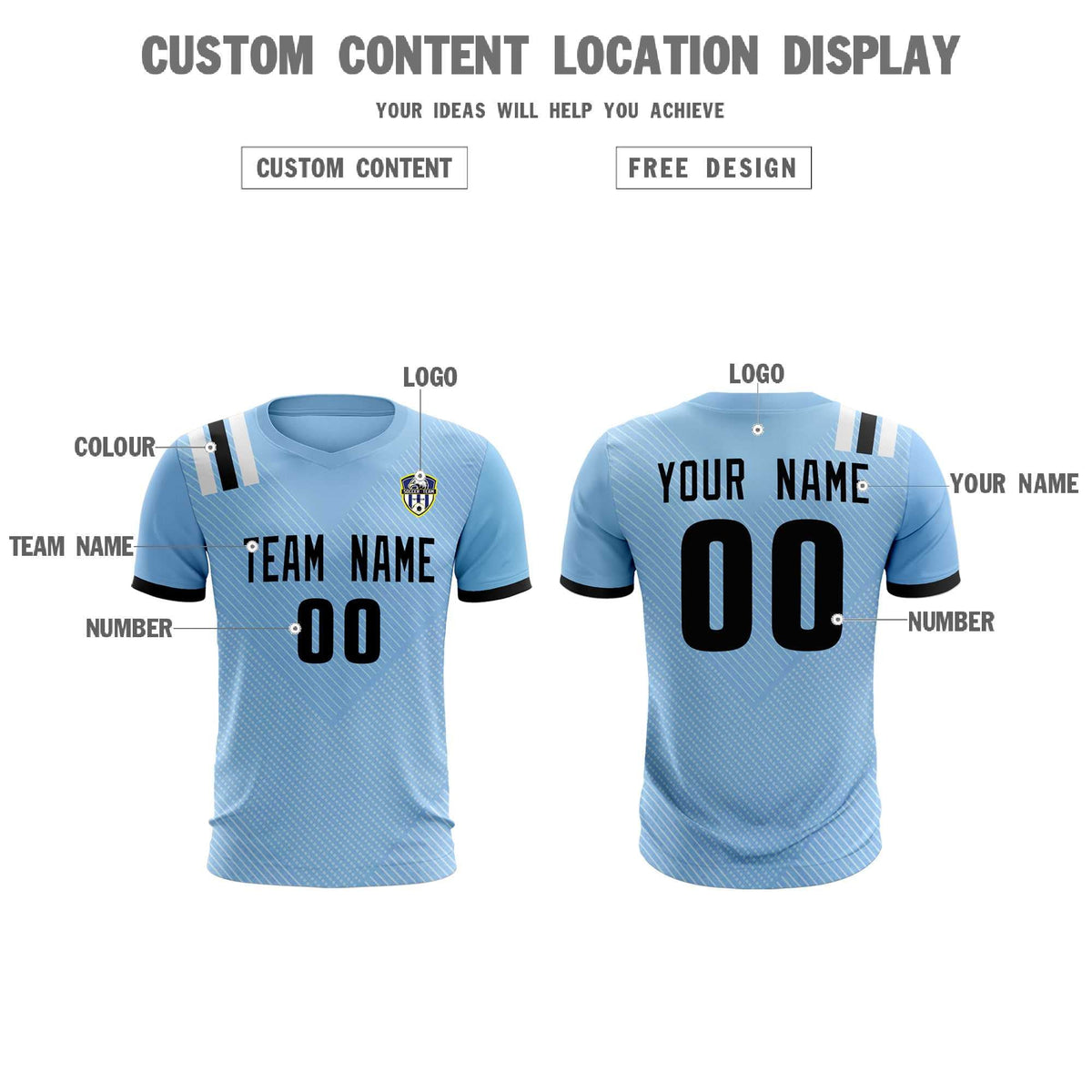 Custom Light Blue Striped Sportswear Soccer Tops/Sets Jersey For Adults