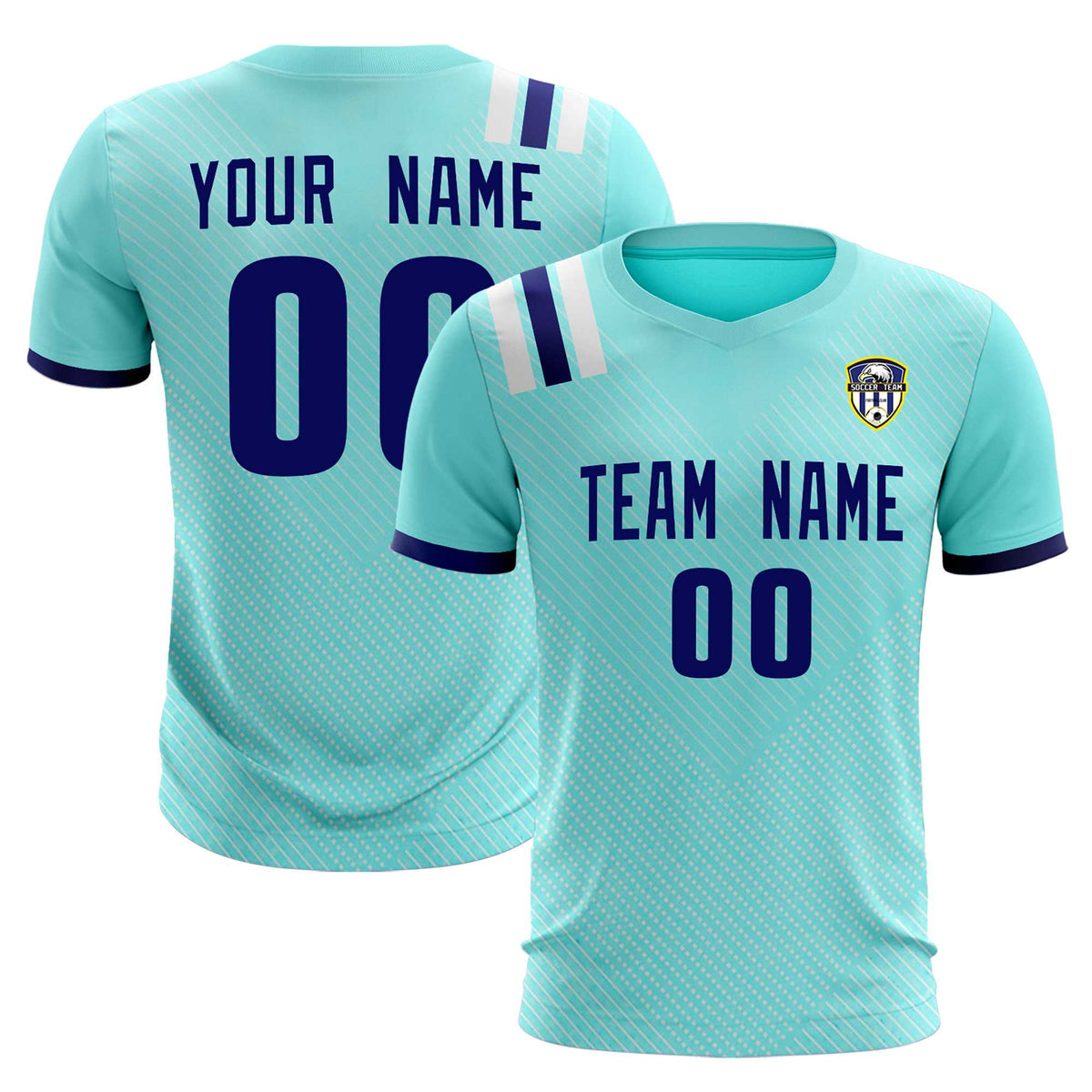 Custom Sky Blue Striped Sportswear Soccer Tops/Sets Jersey For Adults