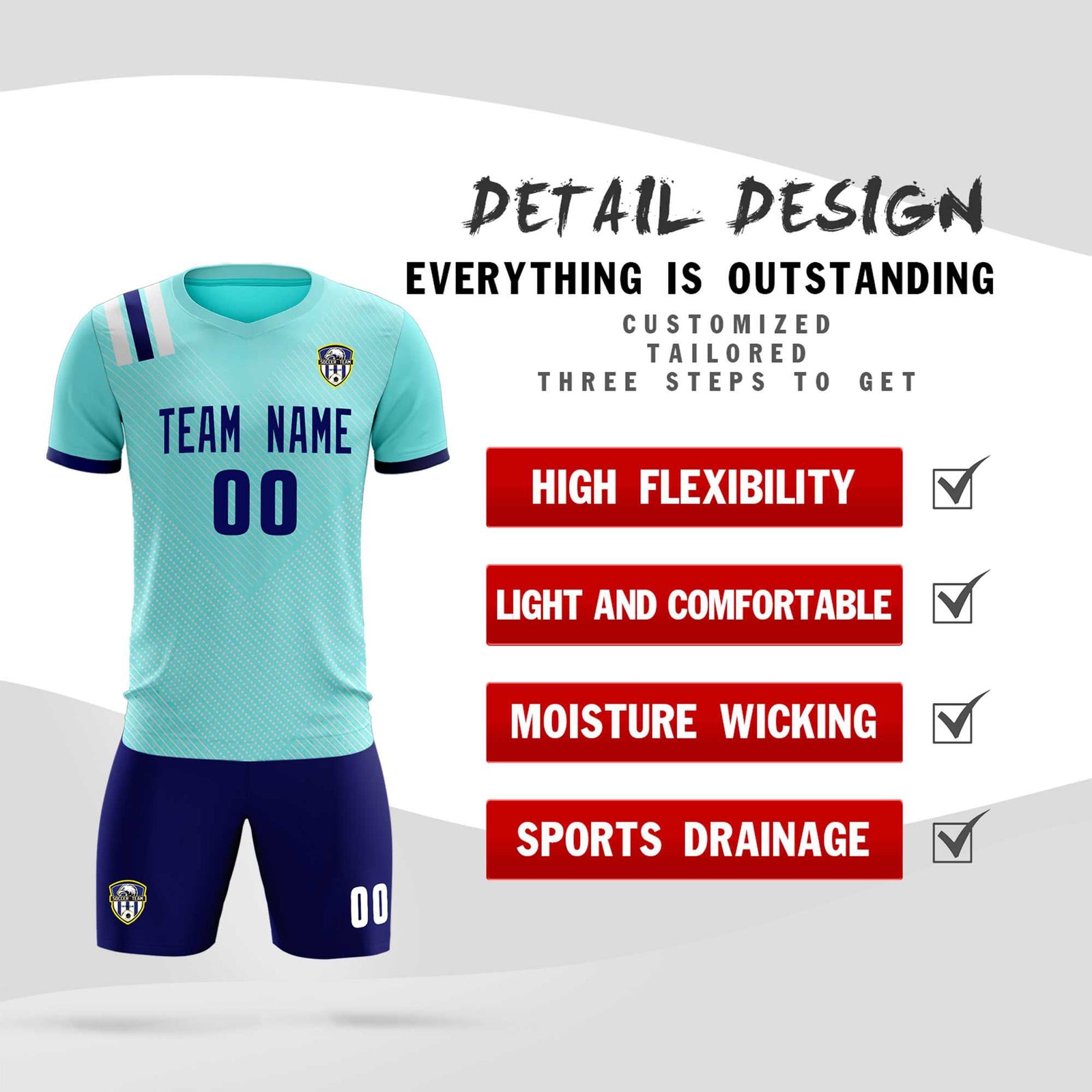Custom Sky Blue Striped Sportswear Soccer Tops/Sets Jersey For Adults