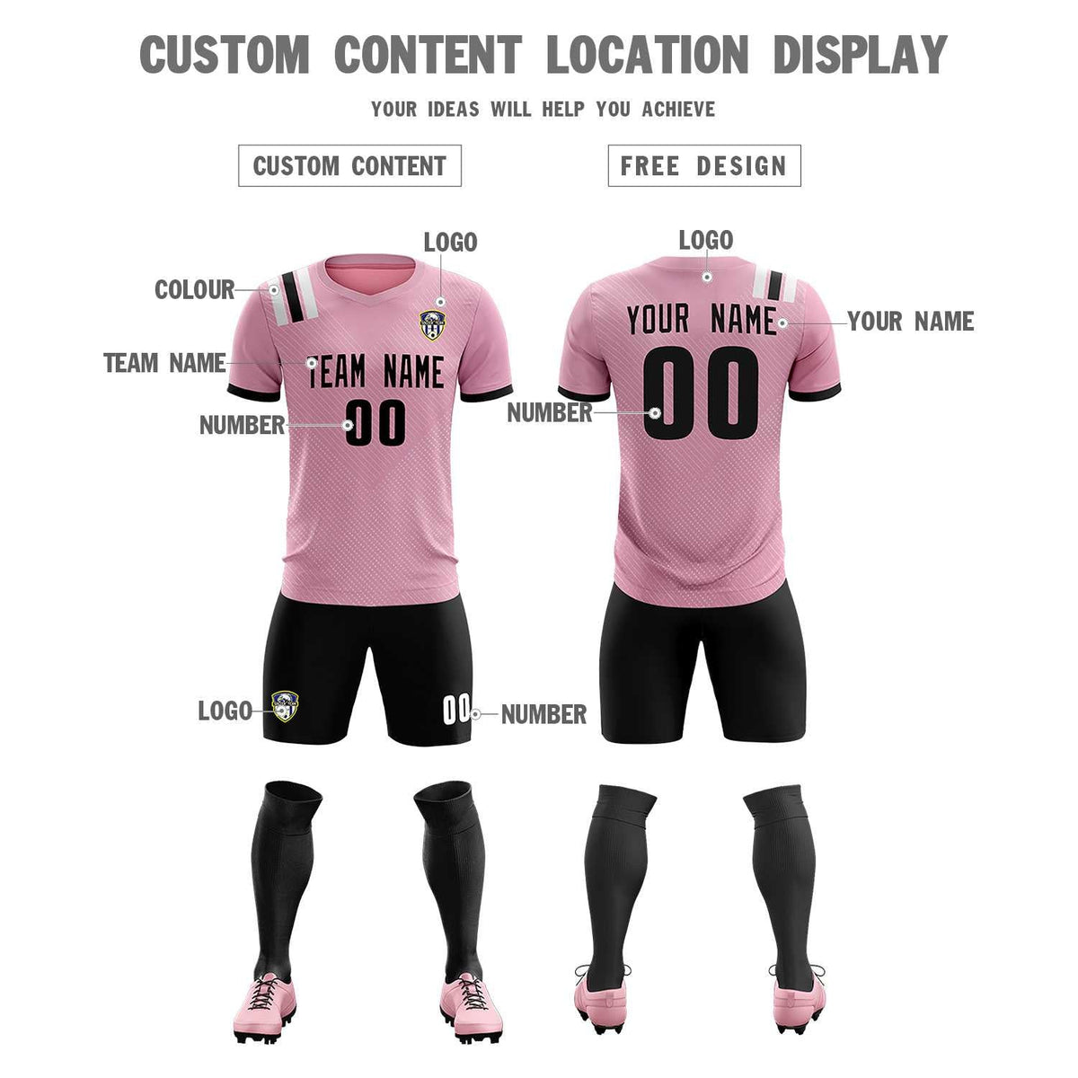 Custom Pink Striped Sportswear Soccer Tops/Sets Jersey For Adults