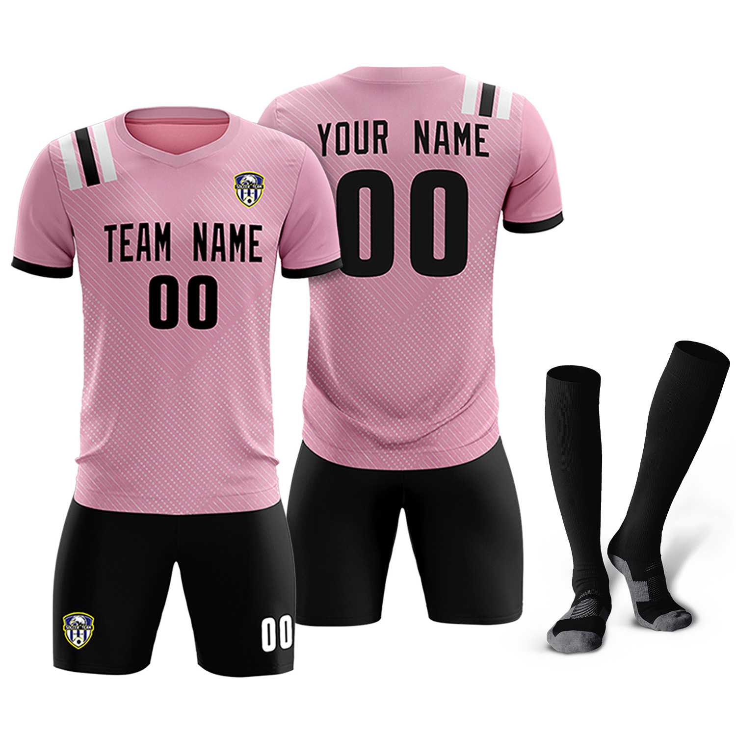 Custom Pink Striped Sportswear Soccer Tops/Sets Jersey For Adults