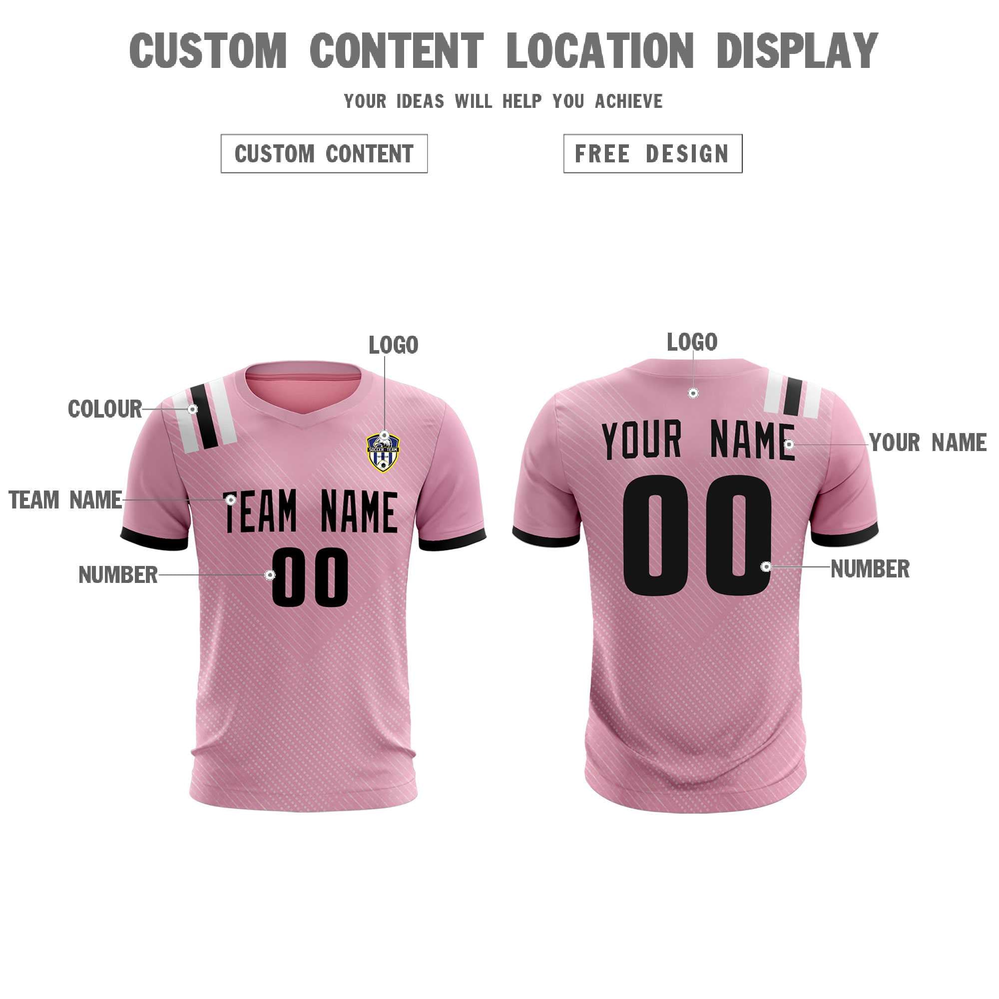 Custom Pink Striped Sportswear Soccer Tops/Sets Jersey For Adults