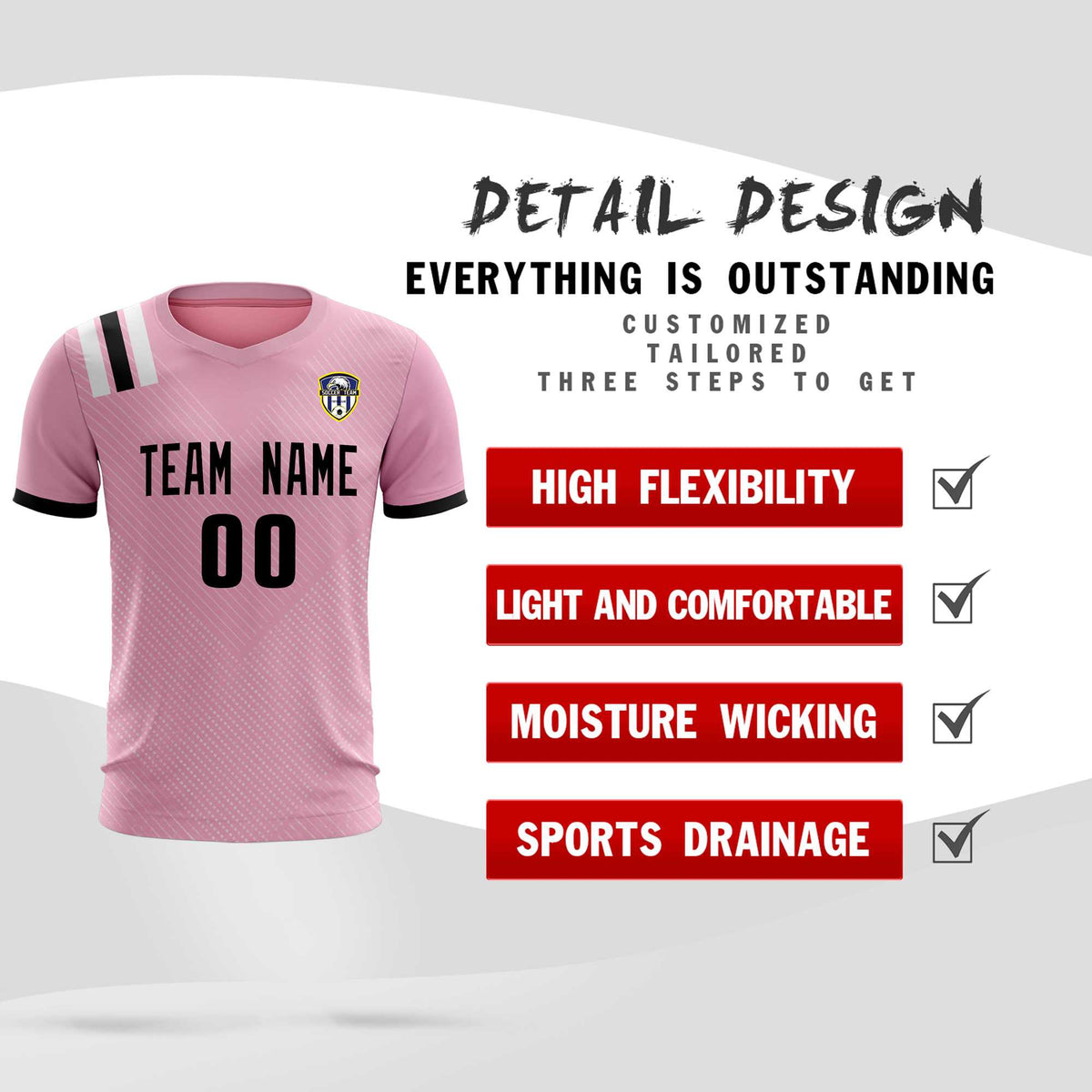 Custom Pink Striped Sportswear Soccer Tops/Sets Jersey For Adults