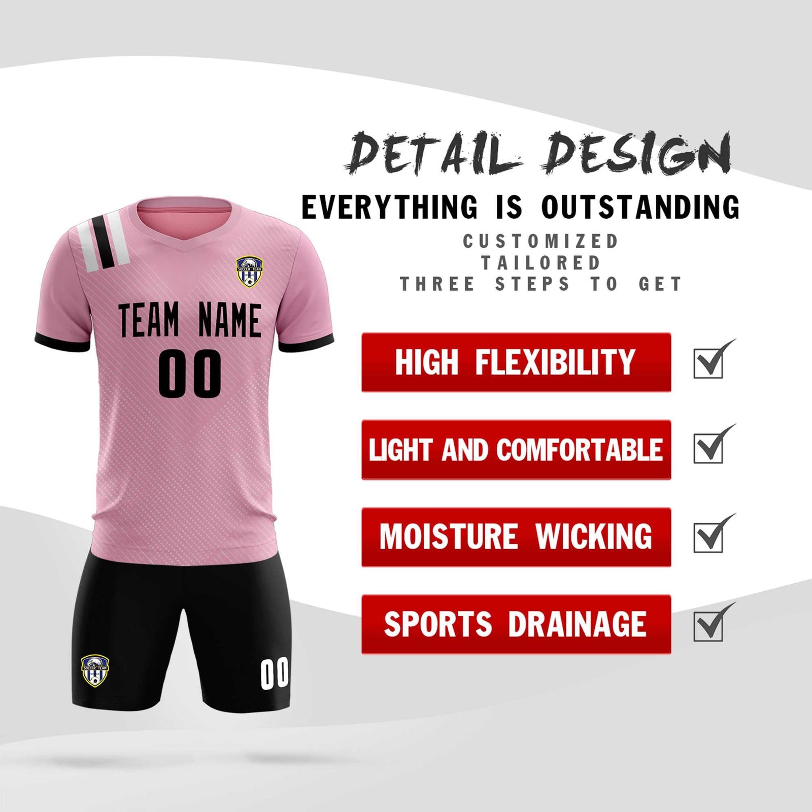 Custom Pink Striped Sportswear Soccer Tops/Sets Jersey For Adults
