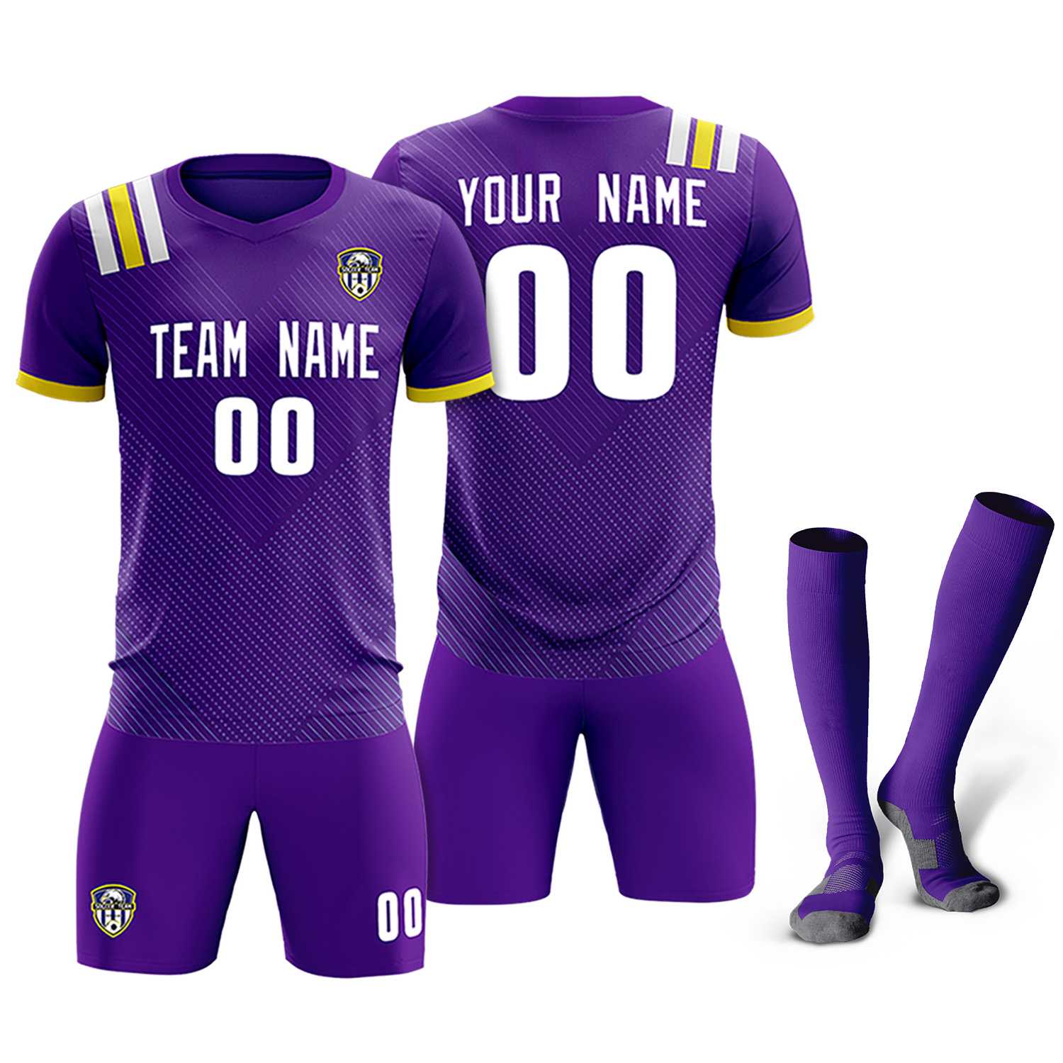 Custom Purple Striped Sportswear Soccer Tops/Sets Jersey For Adults