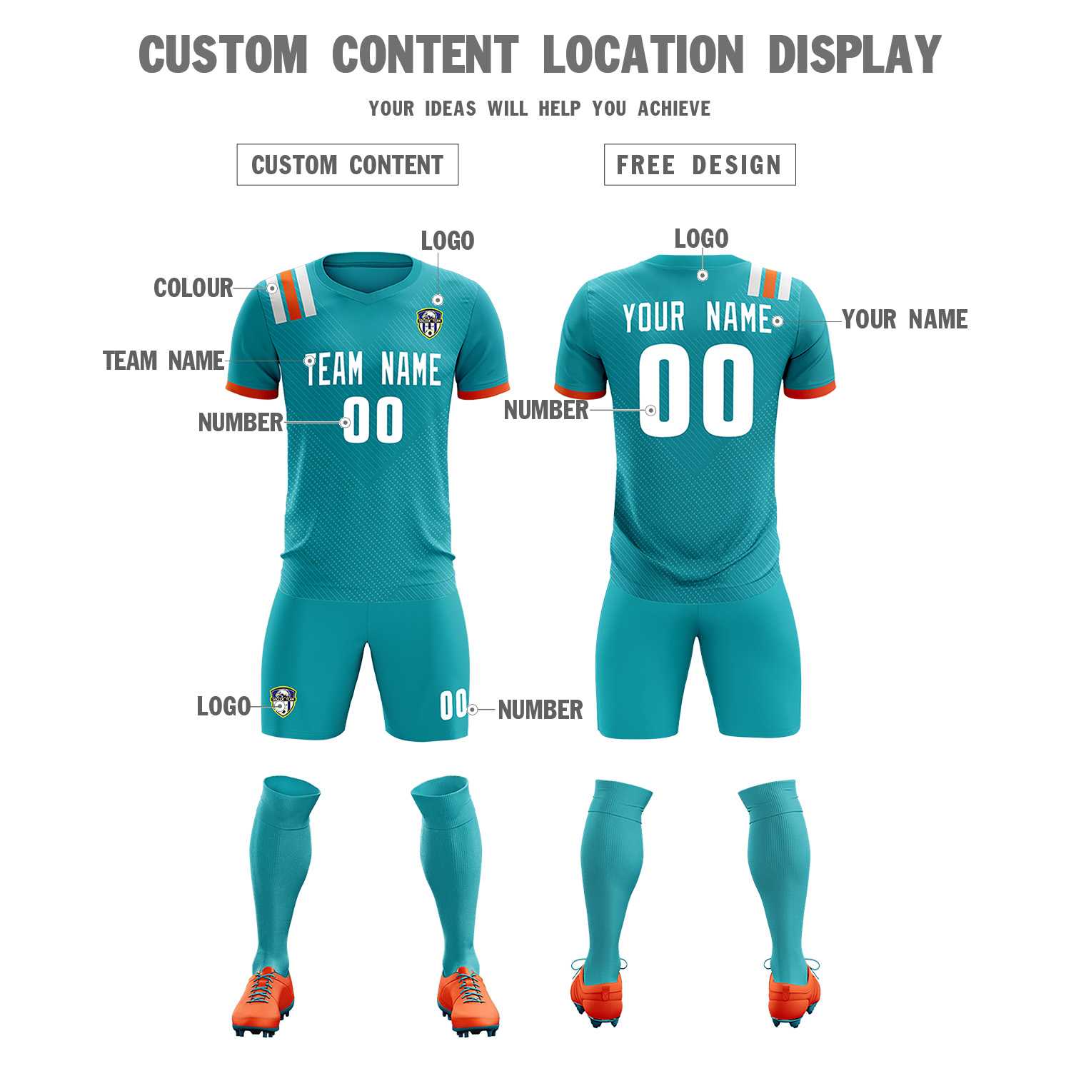 Custom Aqua Striped Sportswear Soccer Tops/Sets Jersey For Adults