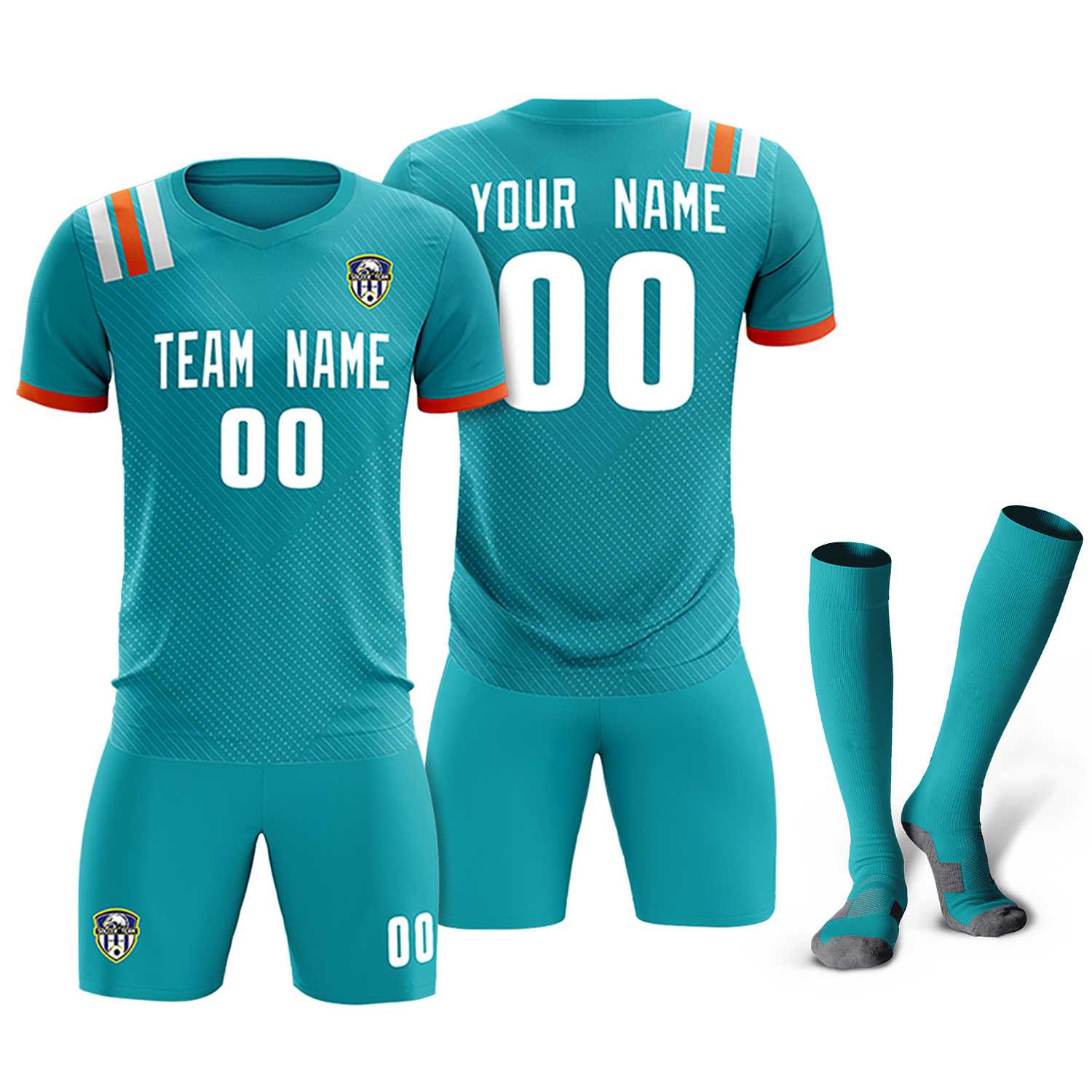 Custom Aqua Striped Sportswear Soccer Tops/Sets Jersey For Adults