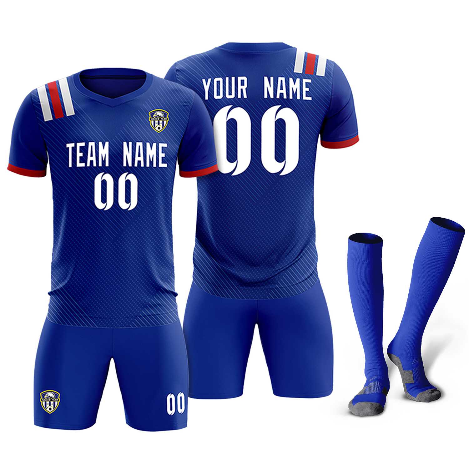 Custom Royal Striped Sportswear Soccer Tops/Sets Jersey For Adults