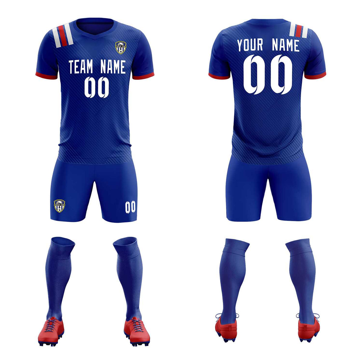 Custom Royal Striped Sportswear Soccer Tops/Sets Jersey For Adults