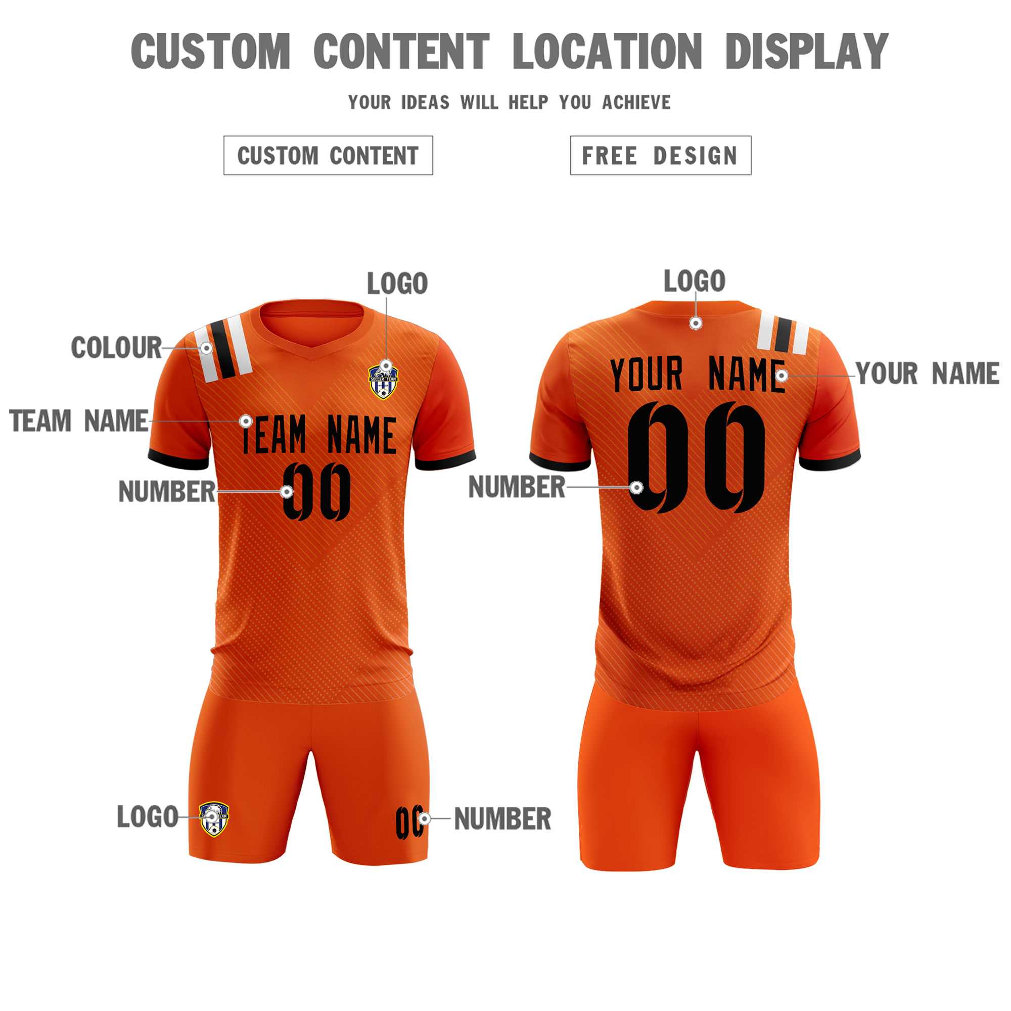 Custom Orange Striped Sportswear Soccer Tops/Sets Jersey For Adults